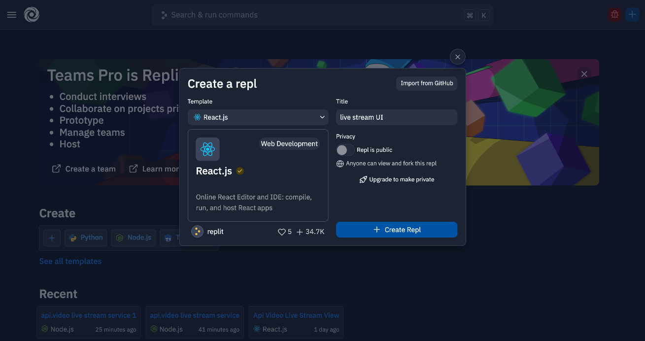 React.js template in Replit