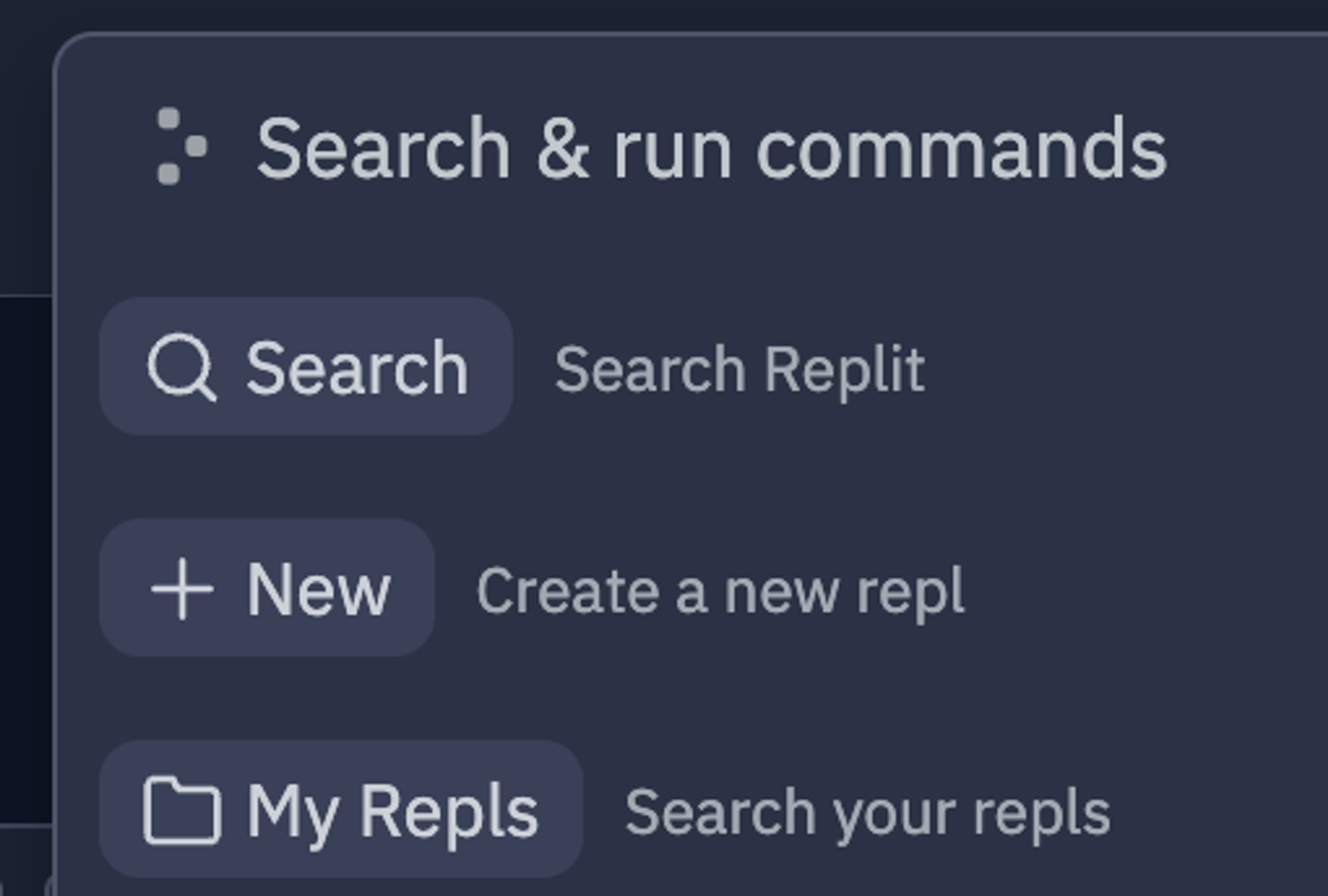 the three-dot prompt in the Replit search/command bar.