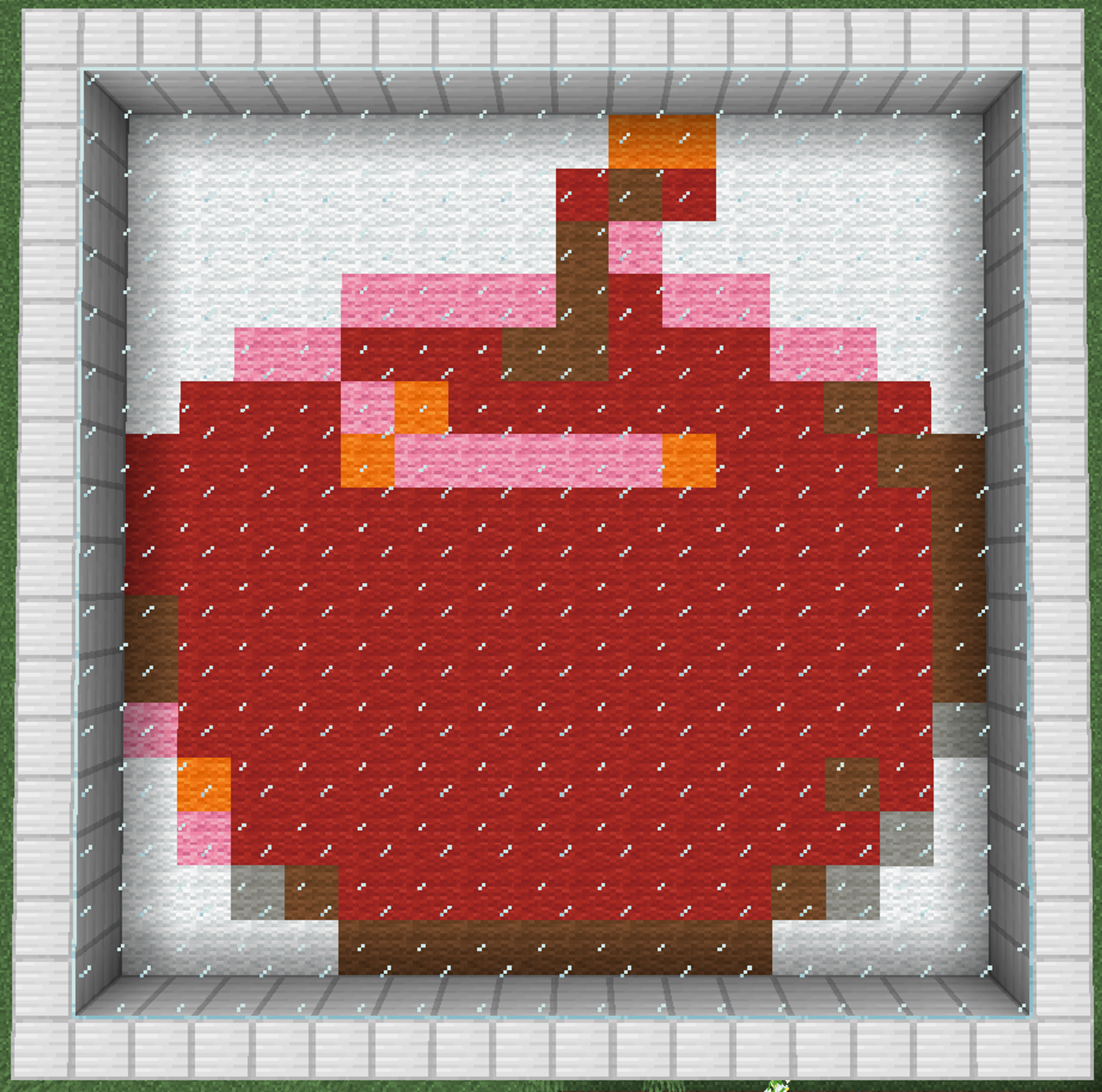 The canvas structure, now filled with wool art of an apple