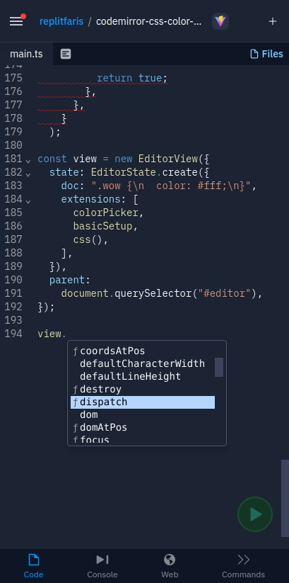 Codemirror on Replit mobile