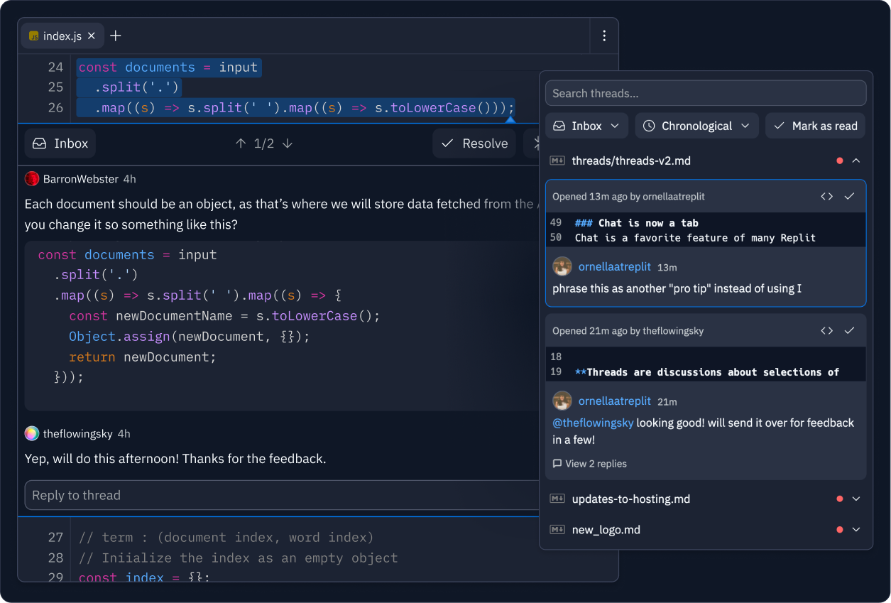 Inline Threads, Inbox, and Chat
