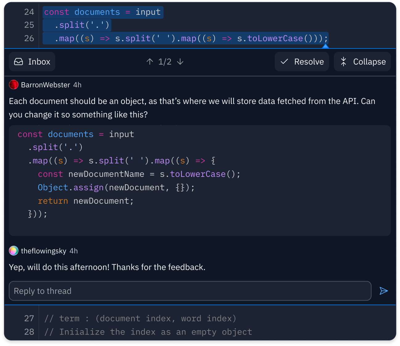 An inline thread