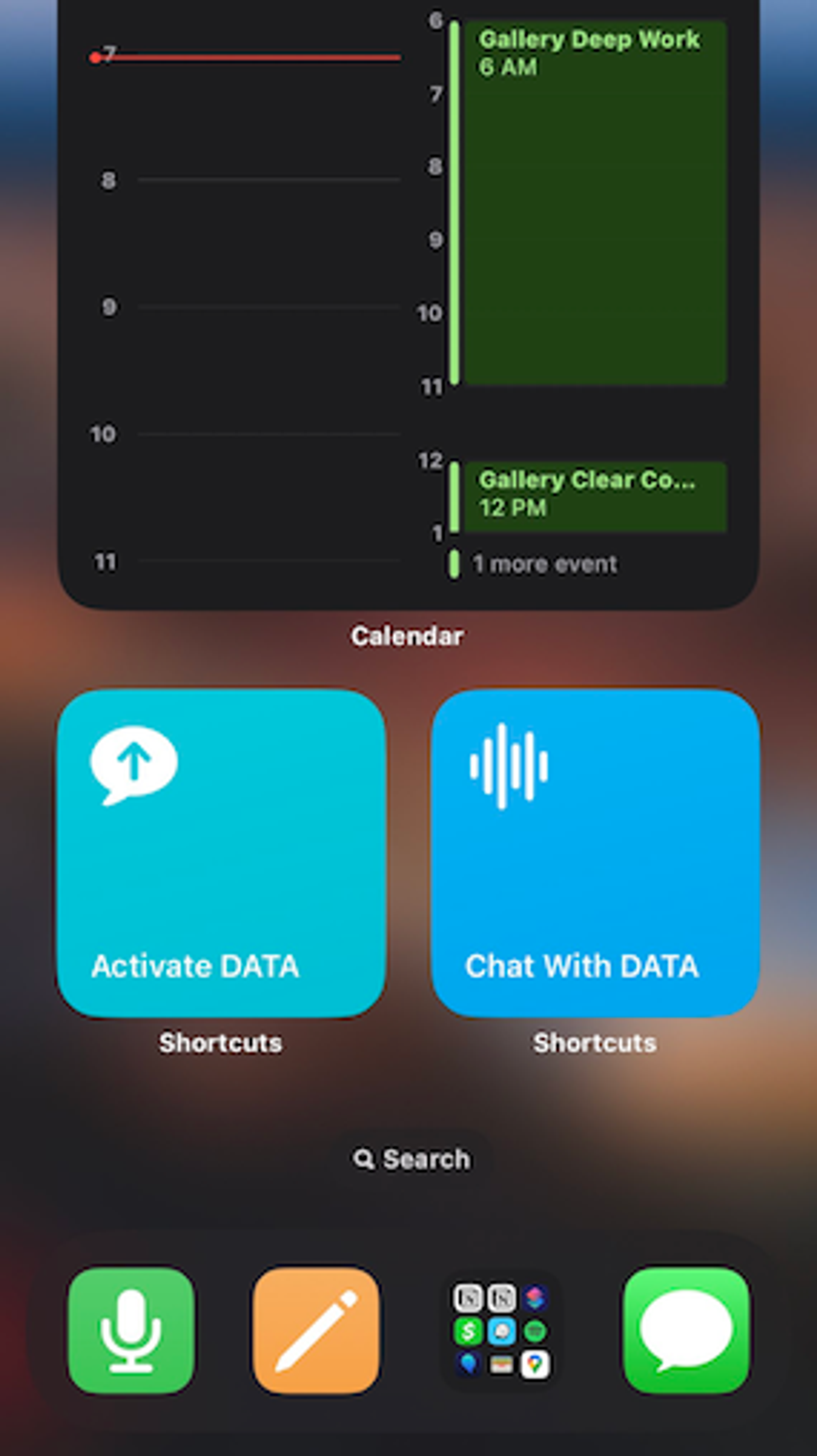 homescreen with shortcuts