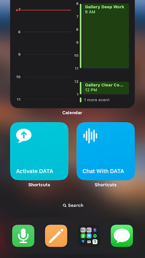 homescreen with shortcuts