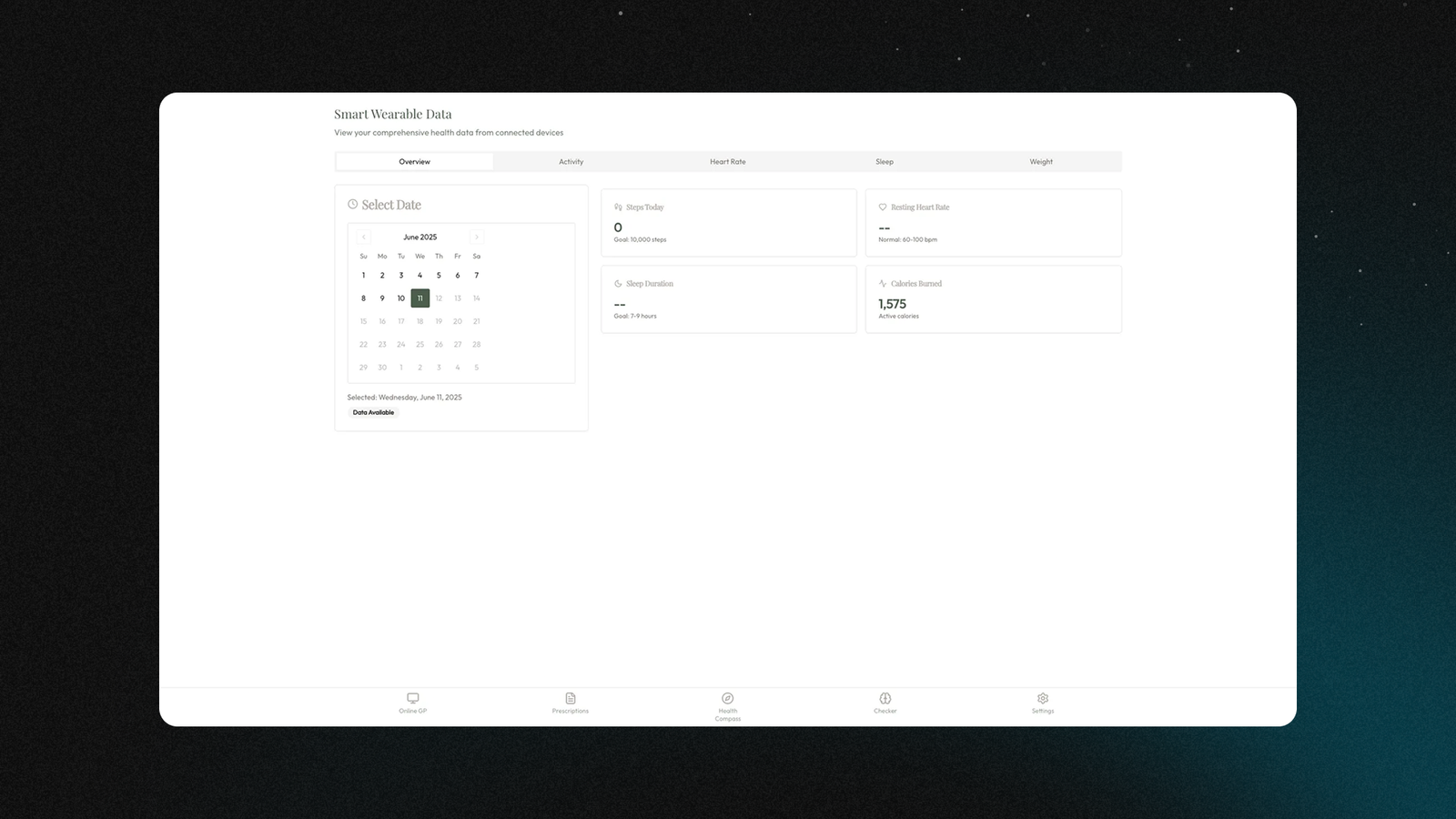Wearable health data dashboard showing real-time Fitbit integration and live fitness metrics built on Replit