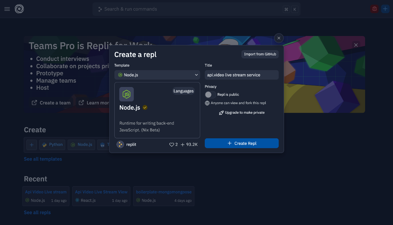 Node.js Replit template