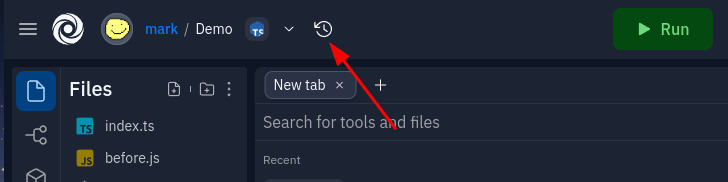 A pointer to the "Repl history" link in the workspace