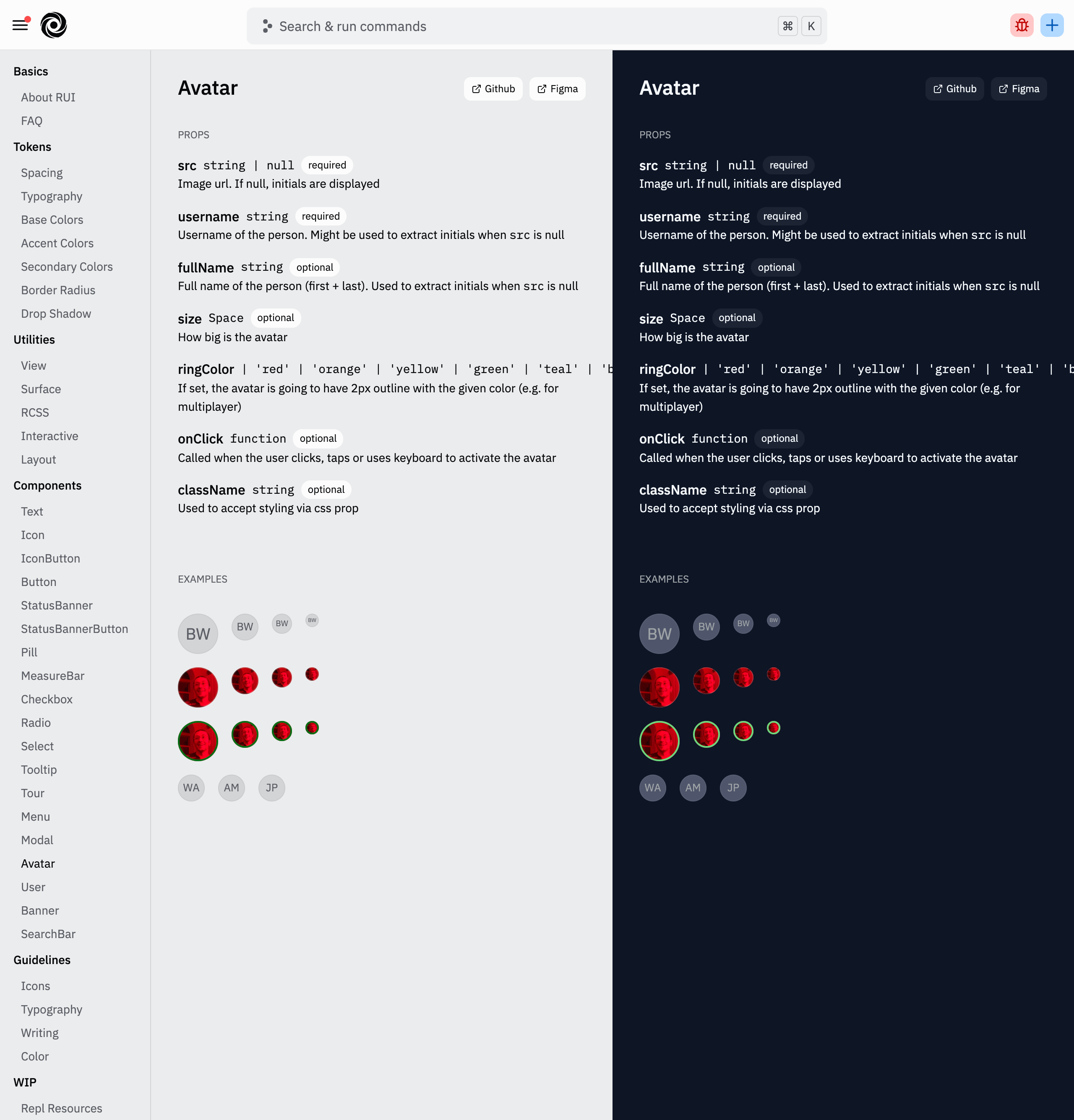 RUI component library: components and documentation in one place