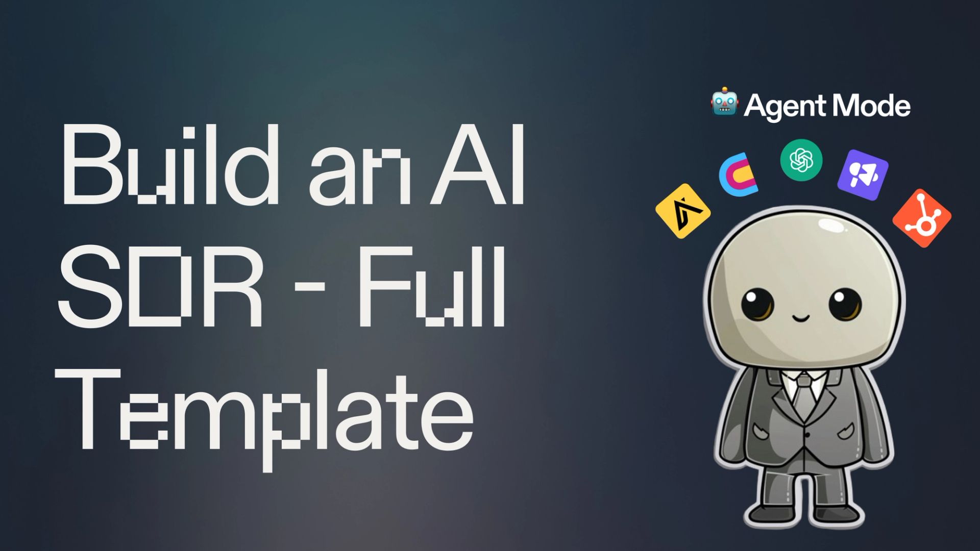 "Build an AI SDR" cover photo - AI character with Apollo.io, Clay, OpenAI, Smartlead, and HubSpot logos