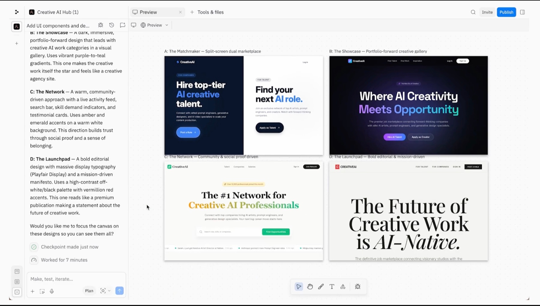 Multiple variants generated can be reviewed. The favorite can be selected and used in the app.