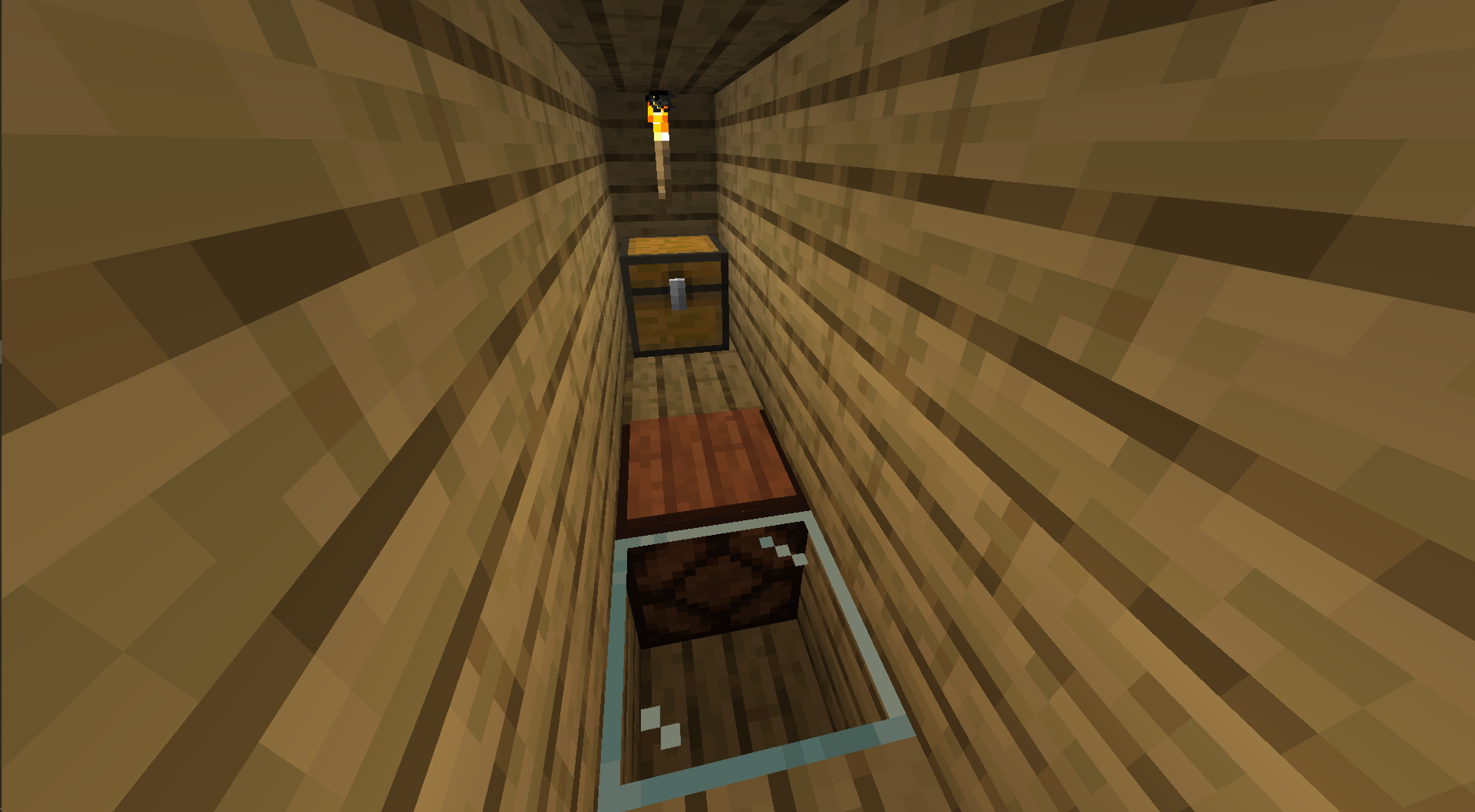 A pressure plate and a redstone lamp inside the concealed structure