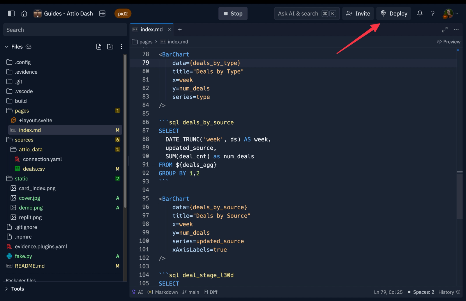 Get started with your Deployment by selecting "Deploy" from the workspace.