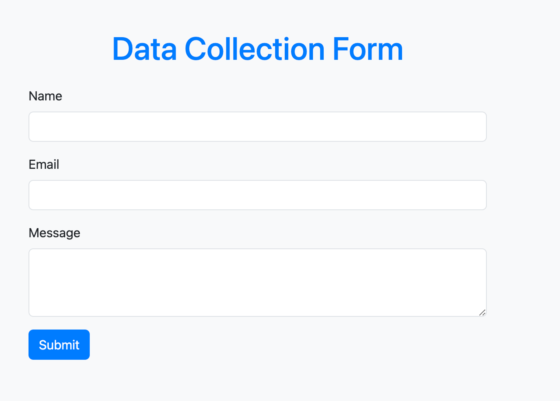 HTML form with blue text and title "Data Collection Form"