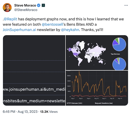 Steve Moraco - X.com - Replit Analytis