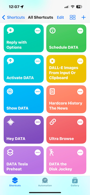 homescreen with shortcuts