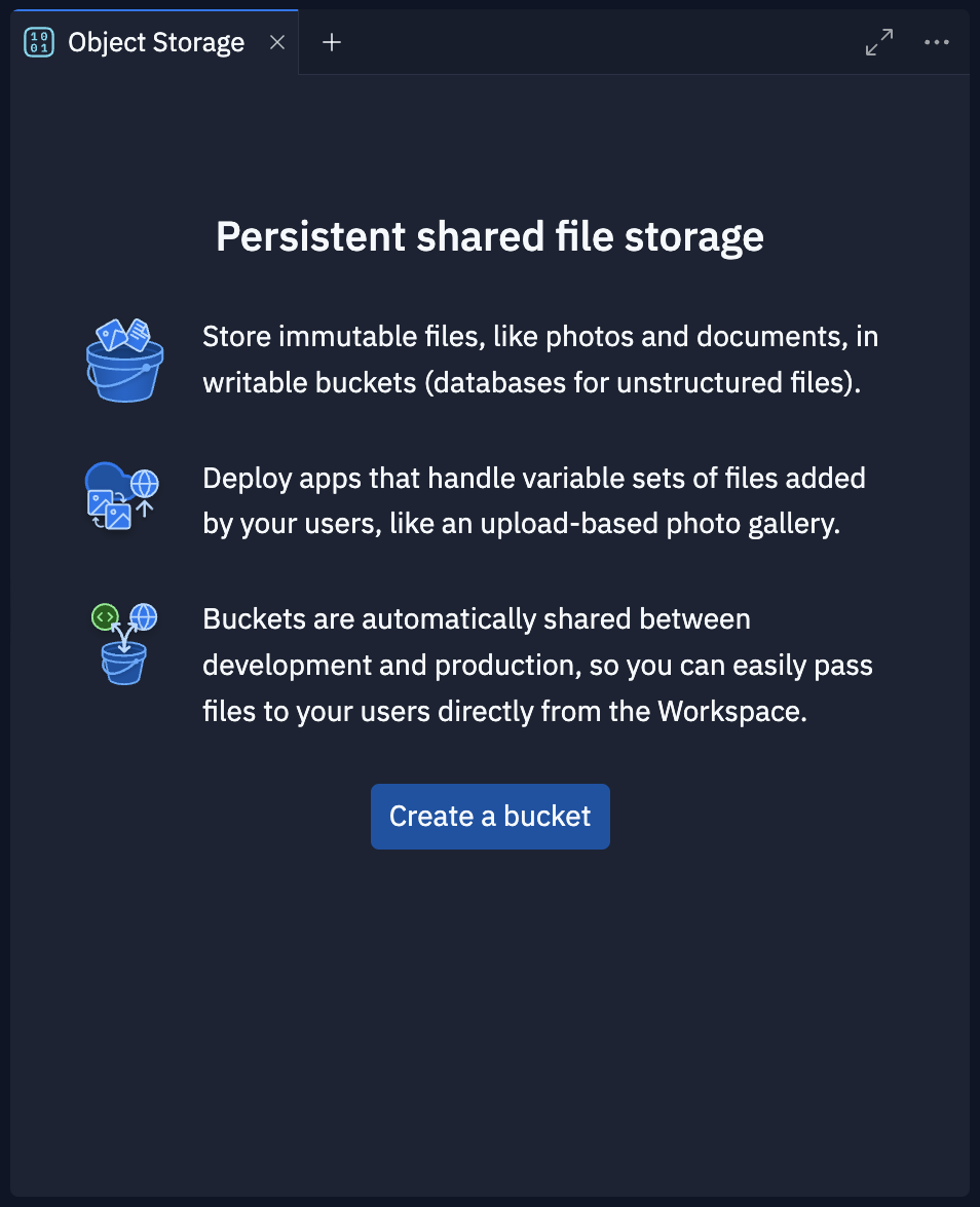 Object storage pane