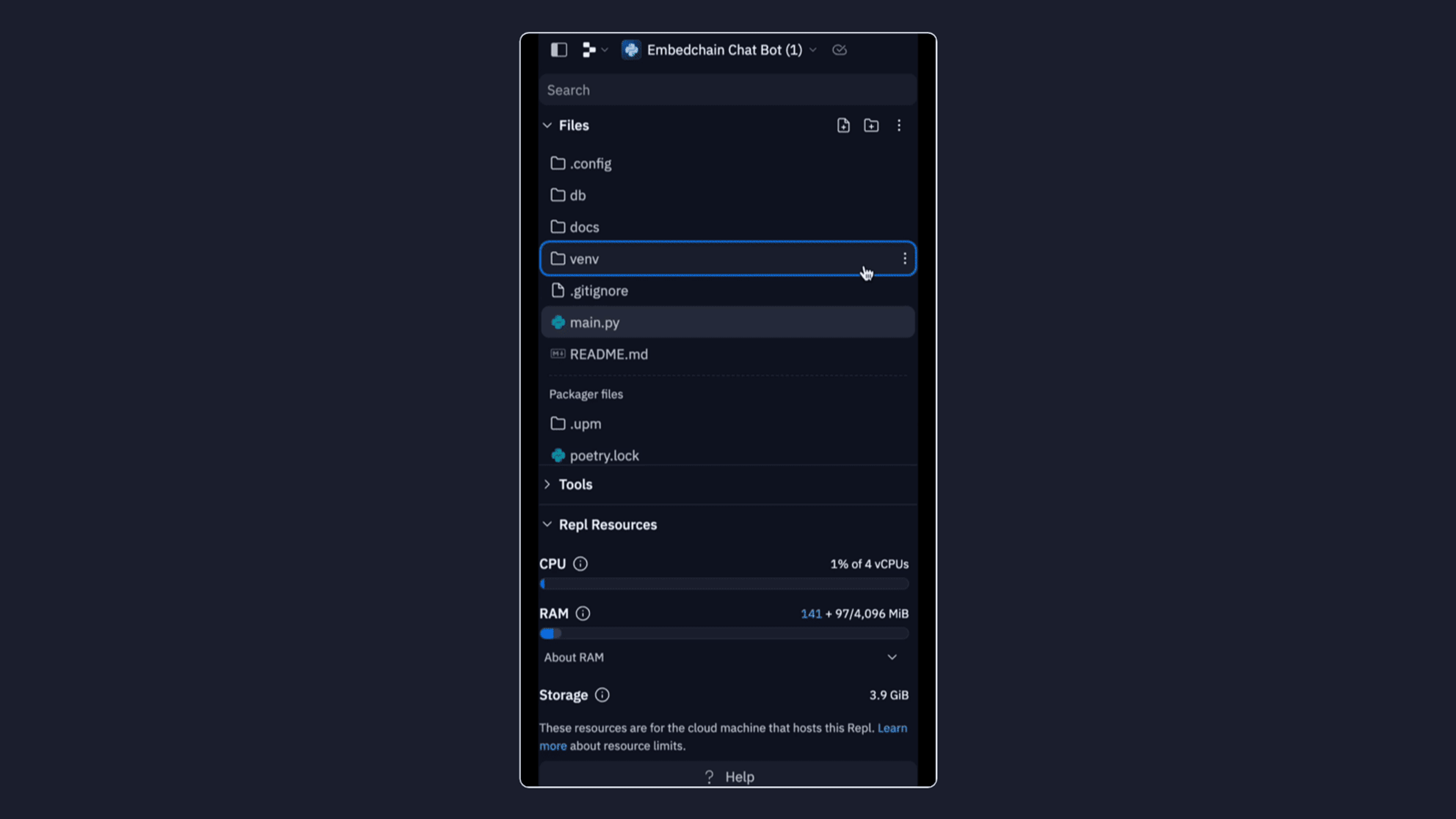 The  Replit filetree