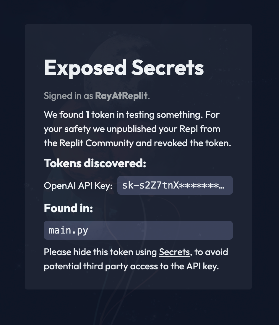 Secret notification