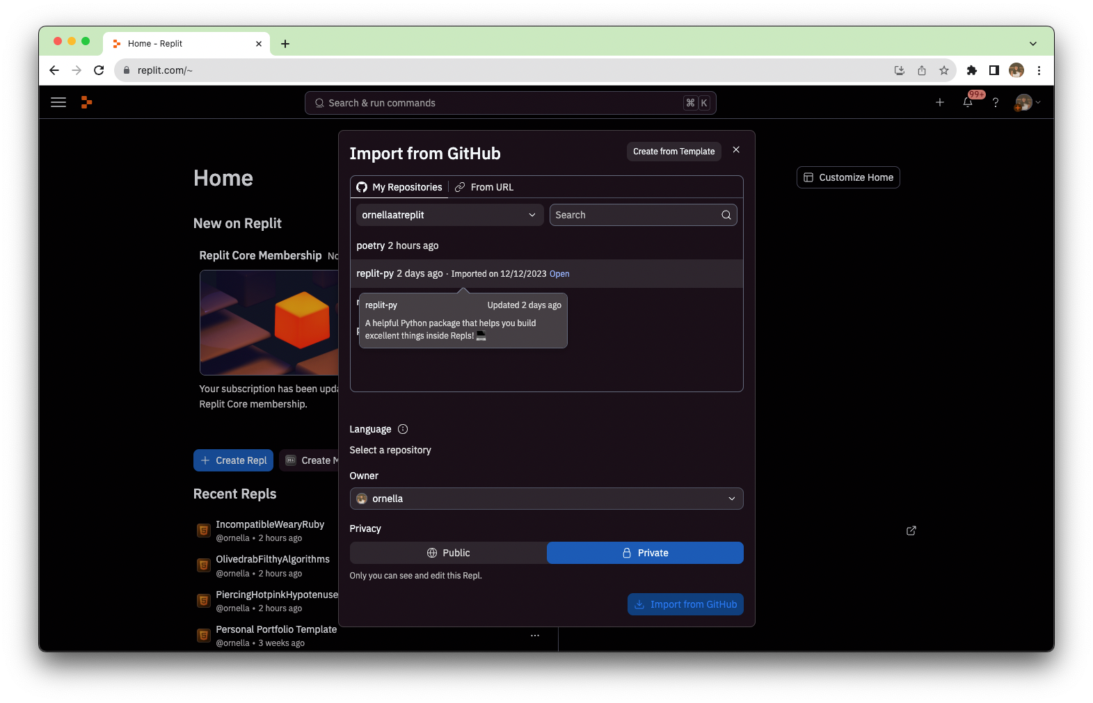 Hover over repo for details