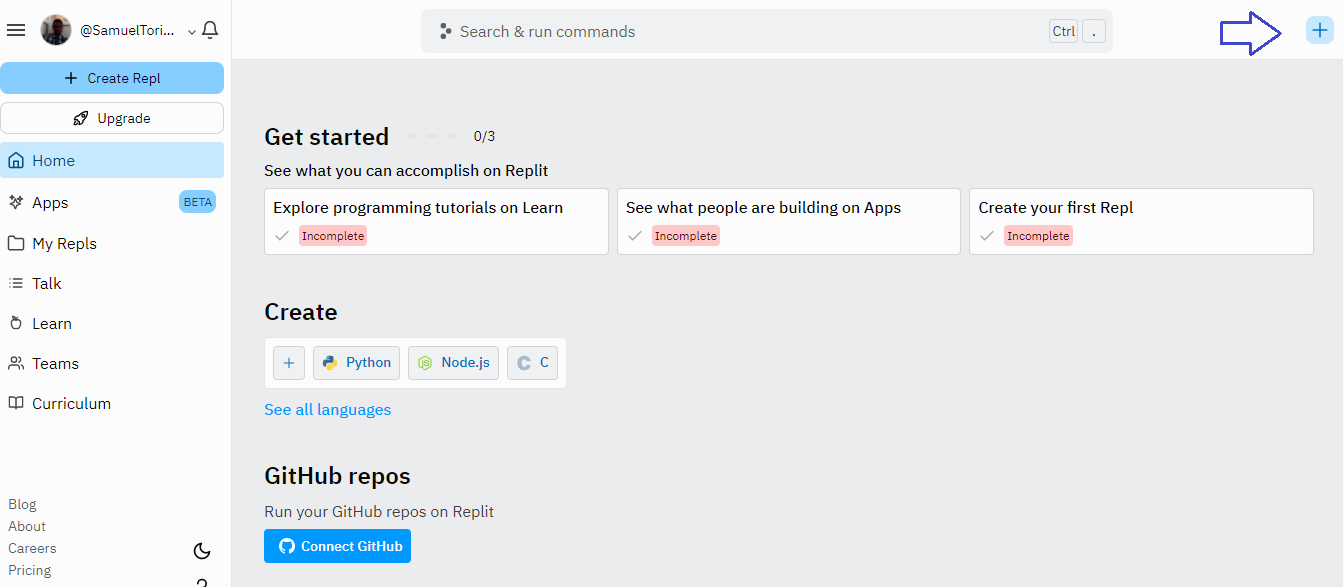 Replit dashboard