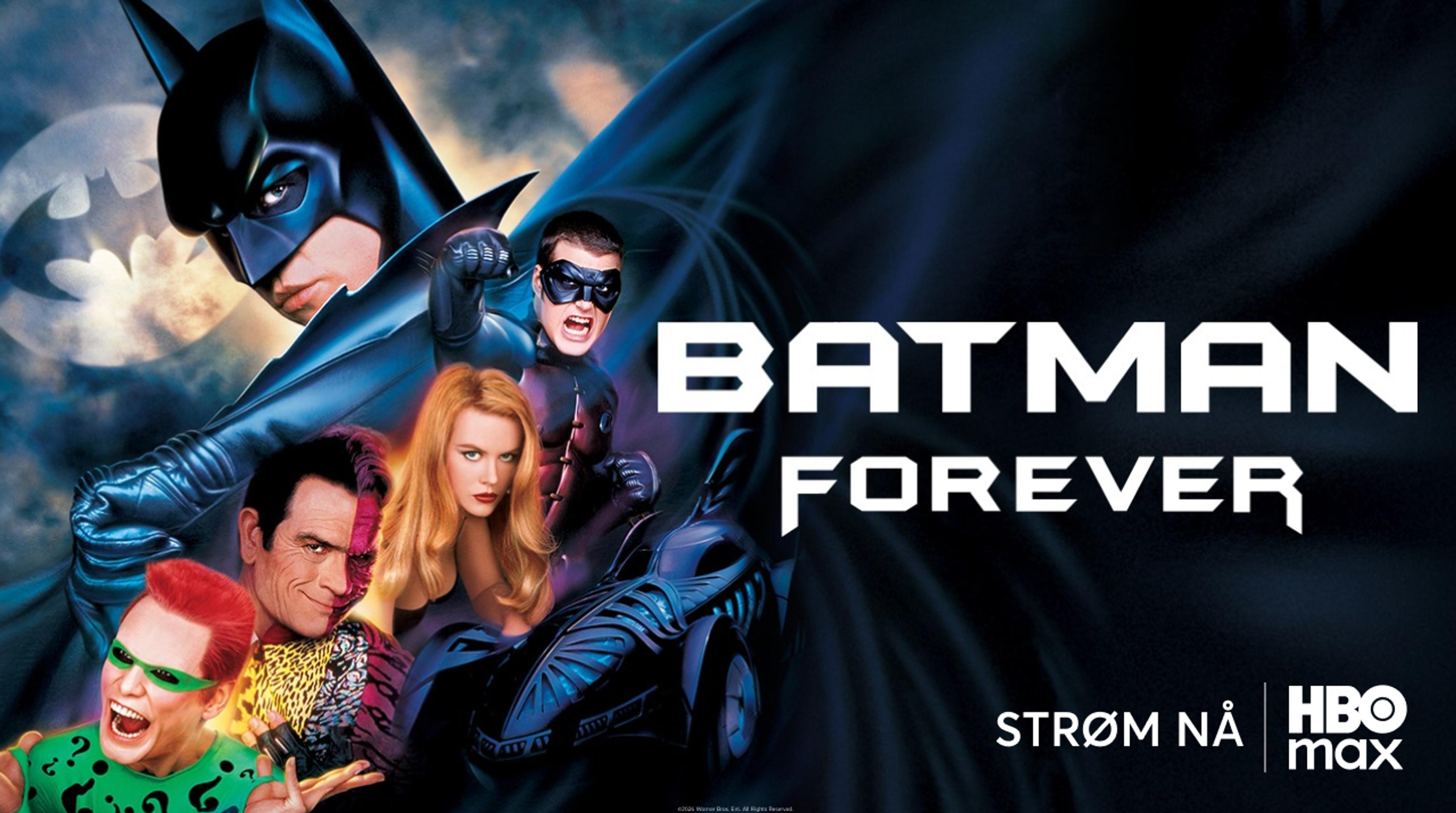 Grafikk for filmen Batman Forever som du ser på HBO Max med Strim.
