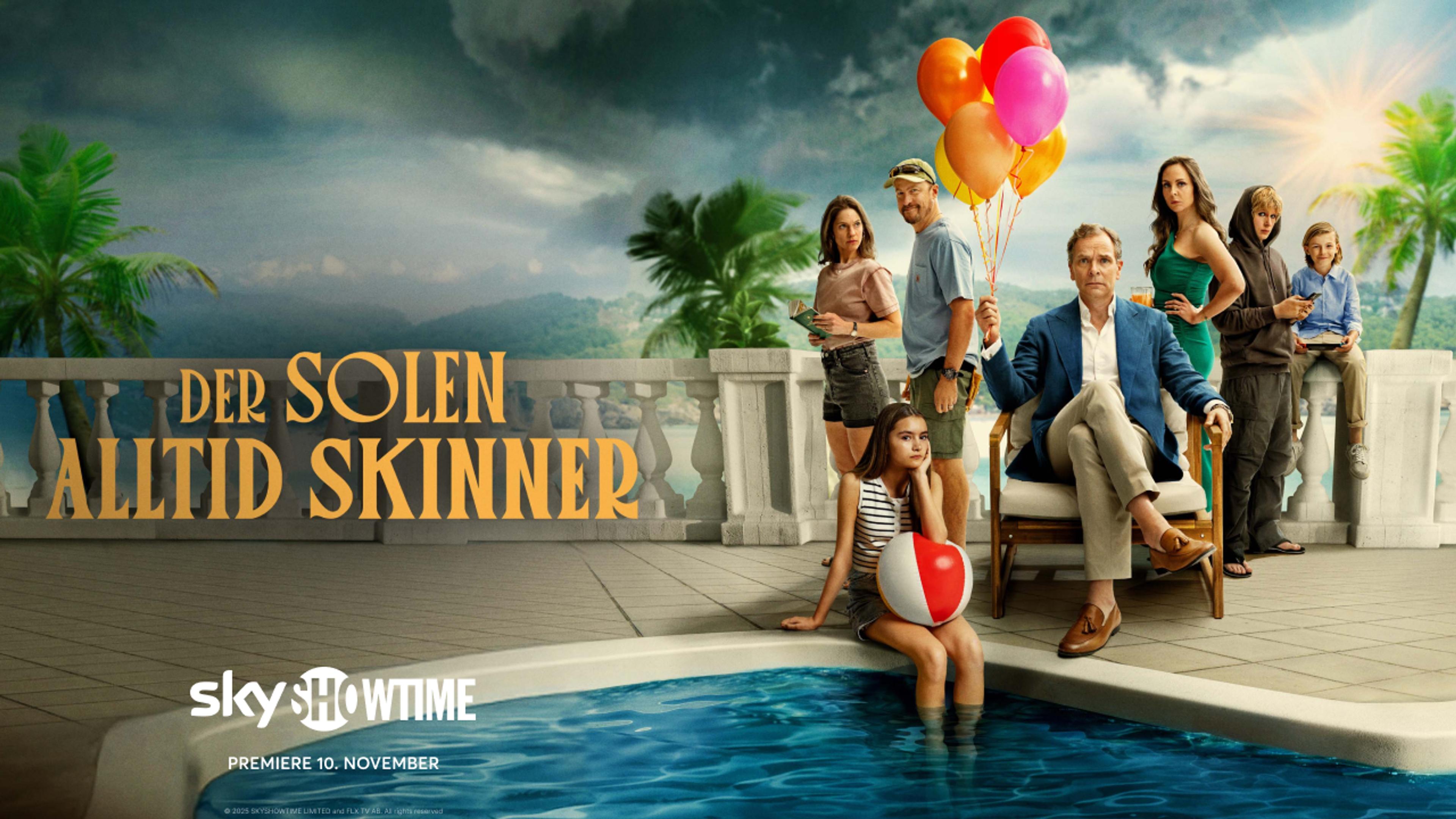Grafikk for serien Der solen alltid skinner med premiere 10. november på SkyShowtime med Strim.