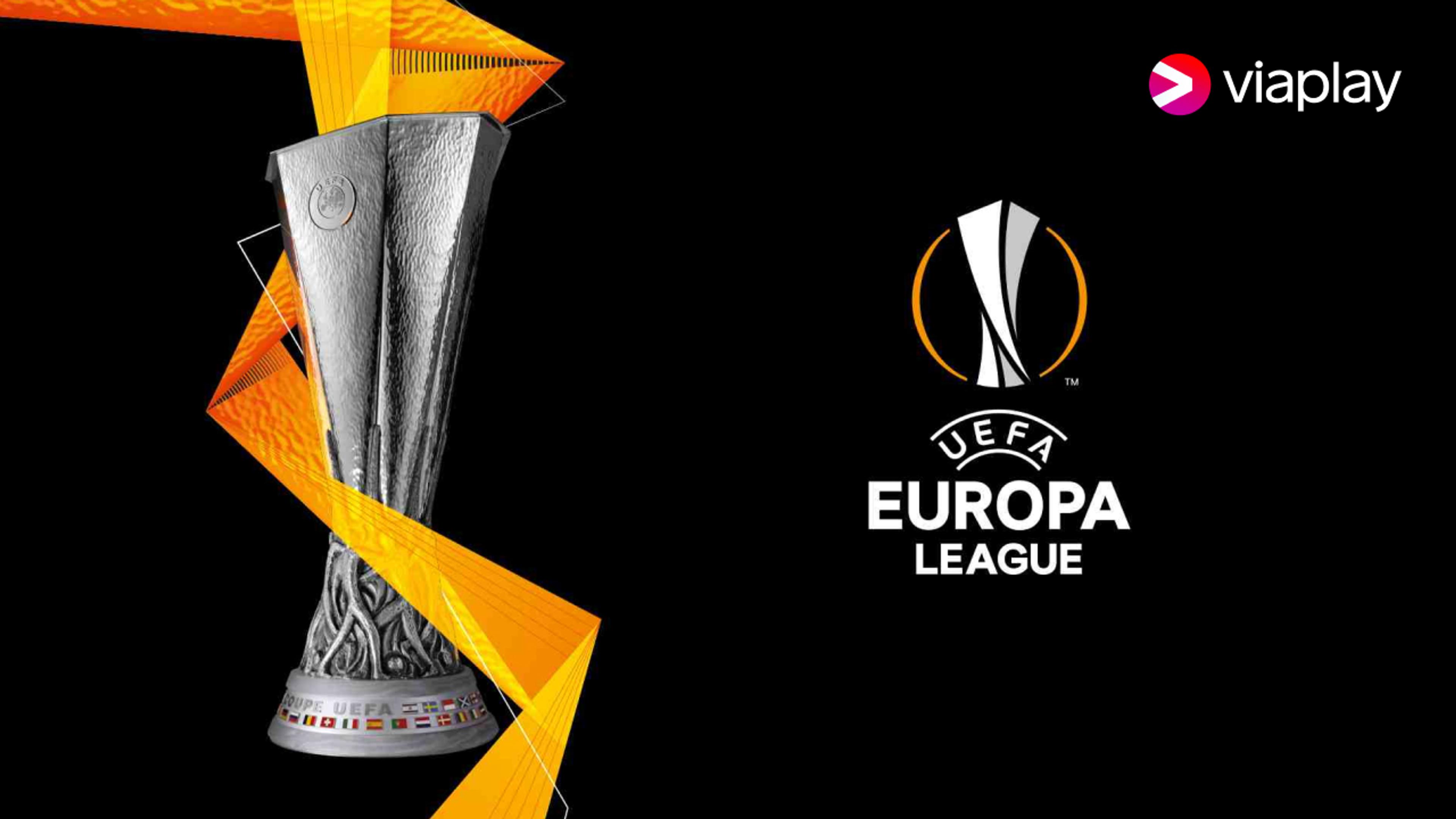 Pokalen fra Europa League på svart bakgrunn med ligalogoen ved siden av.
