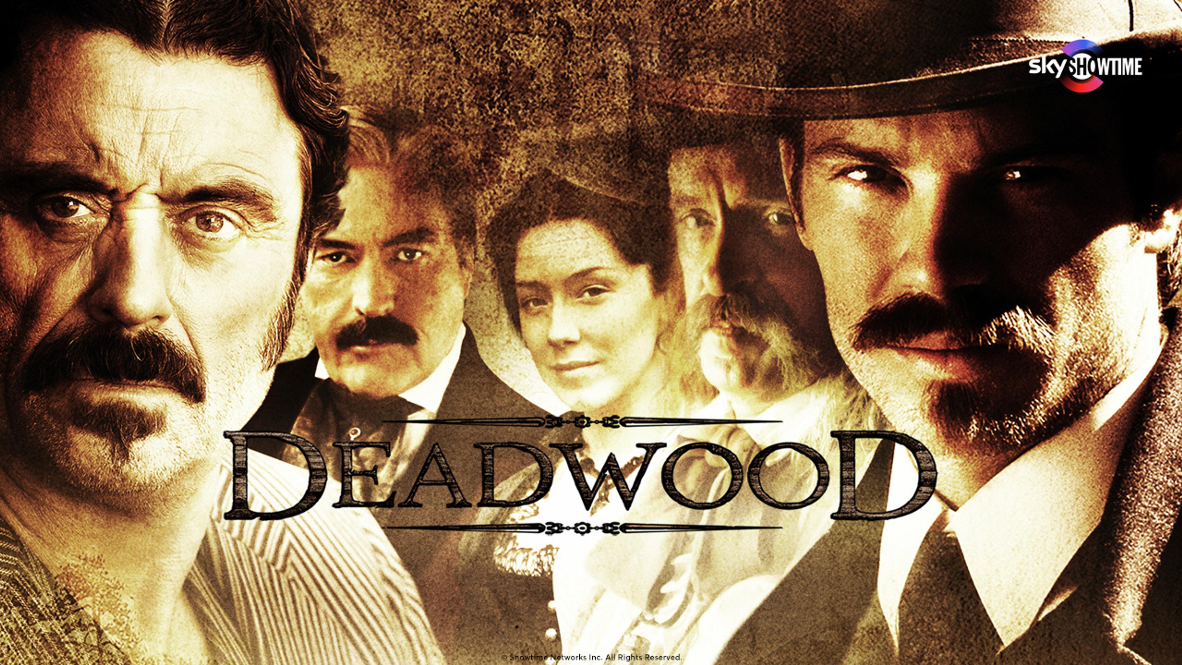 Poster for serien Deadwood med Timothy Olyphant og Ian McShane på SkyShowtime.