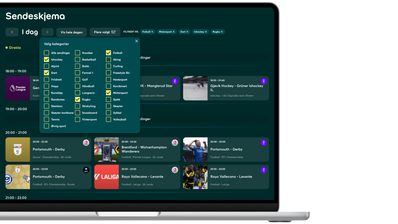 En laptop med eksempel på sendeskjema for sport med Strim.