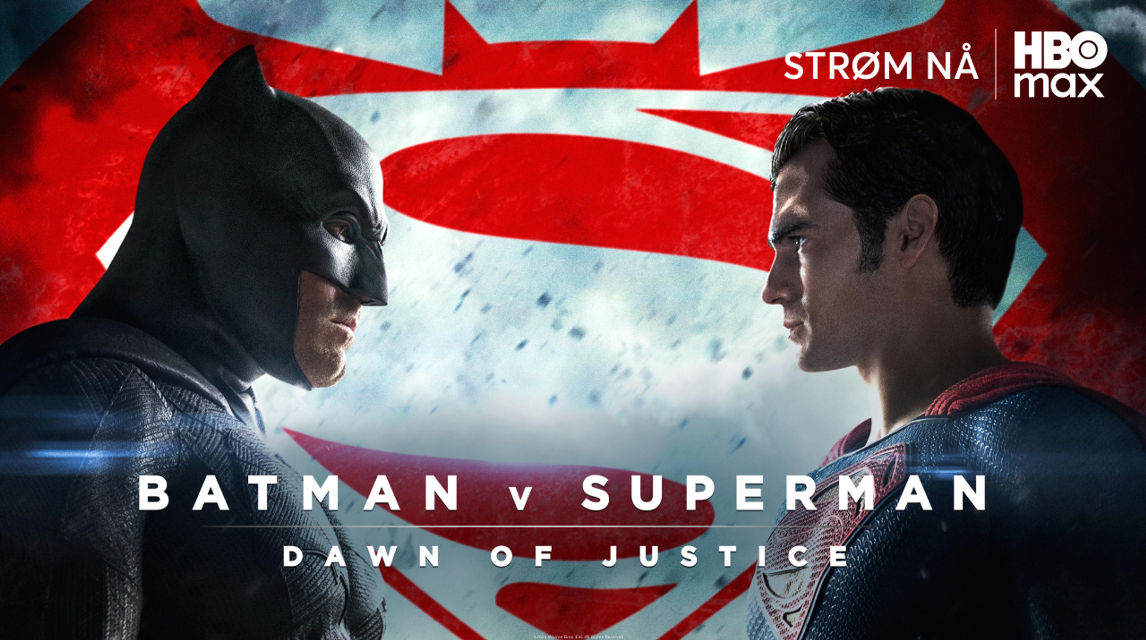 Grafikk for filmen Batman v Superman som du ser på HBO Max med Strim.