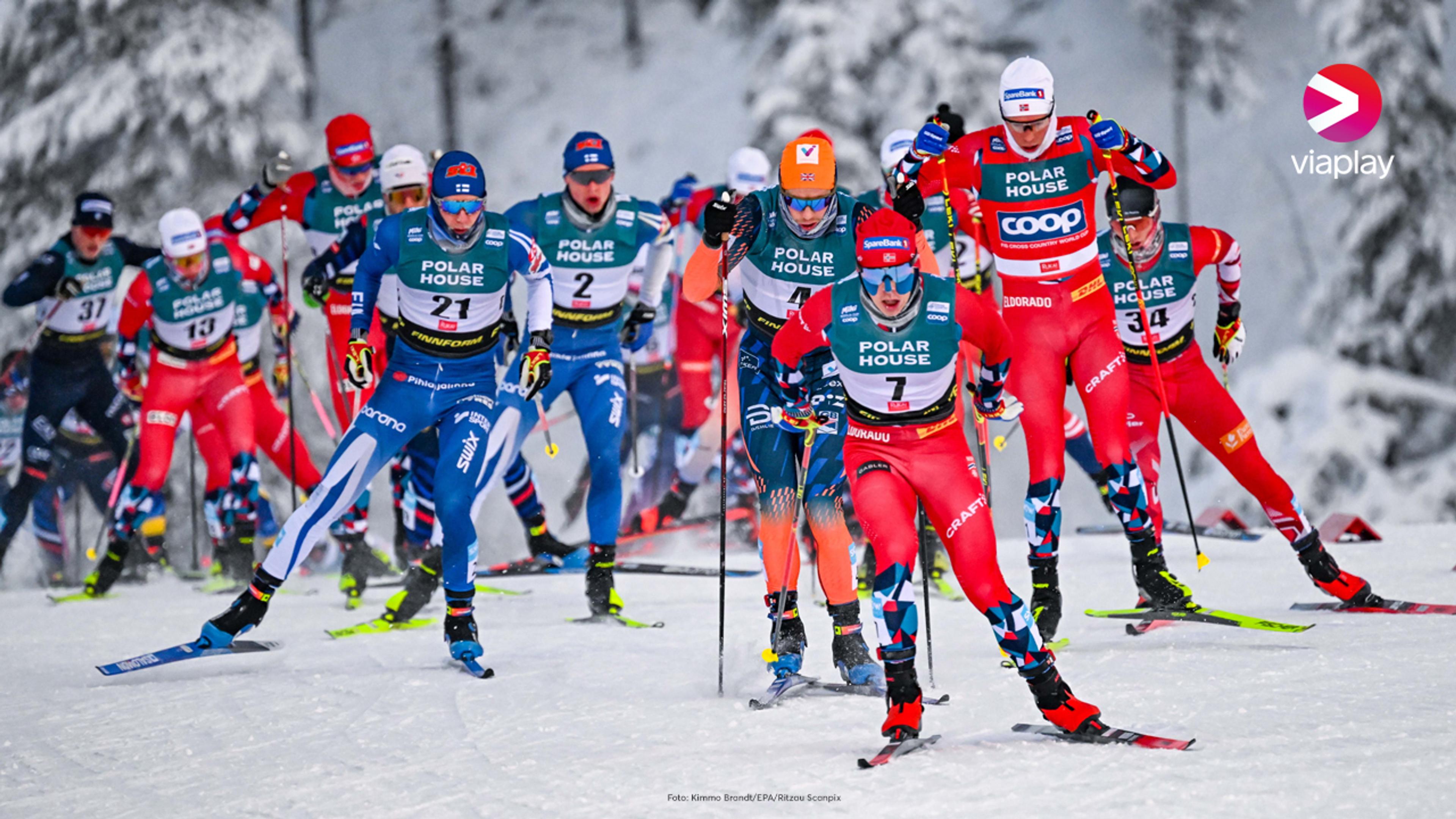 Langrennsløpere i full kamp. Foto: Kimmo Brandt/EPA/Ritzau Scanpix.