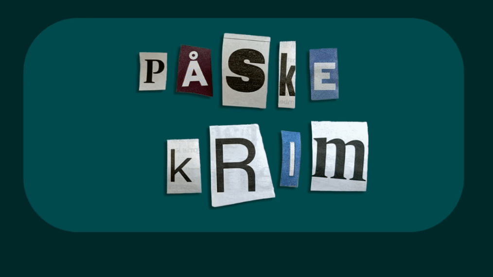Animert bilde av utklippede bokstaver som skriver Påske Krim. KR i krim byttes så ut med ST så det staver Strim.