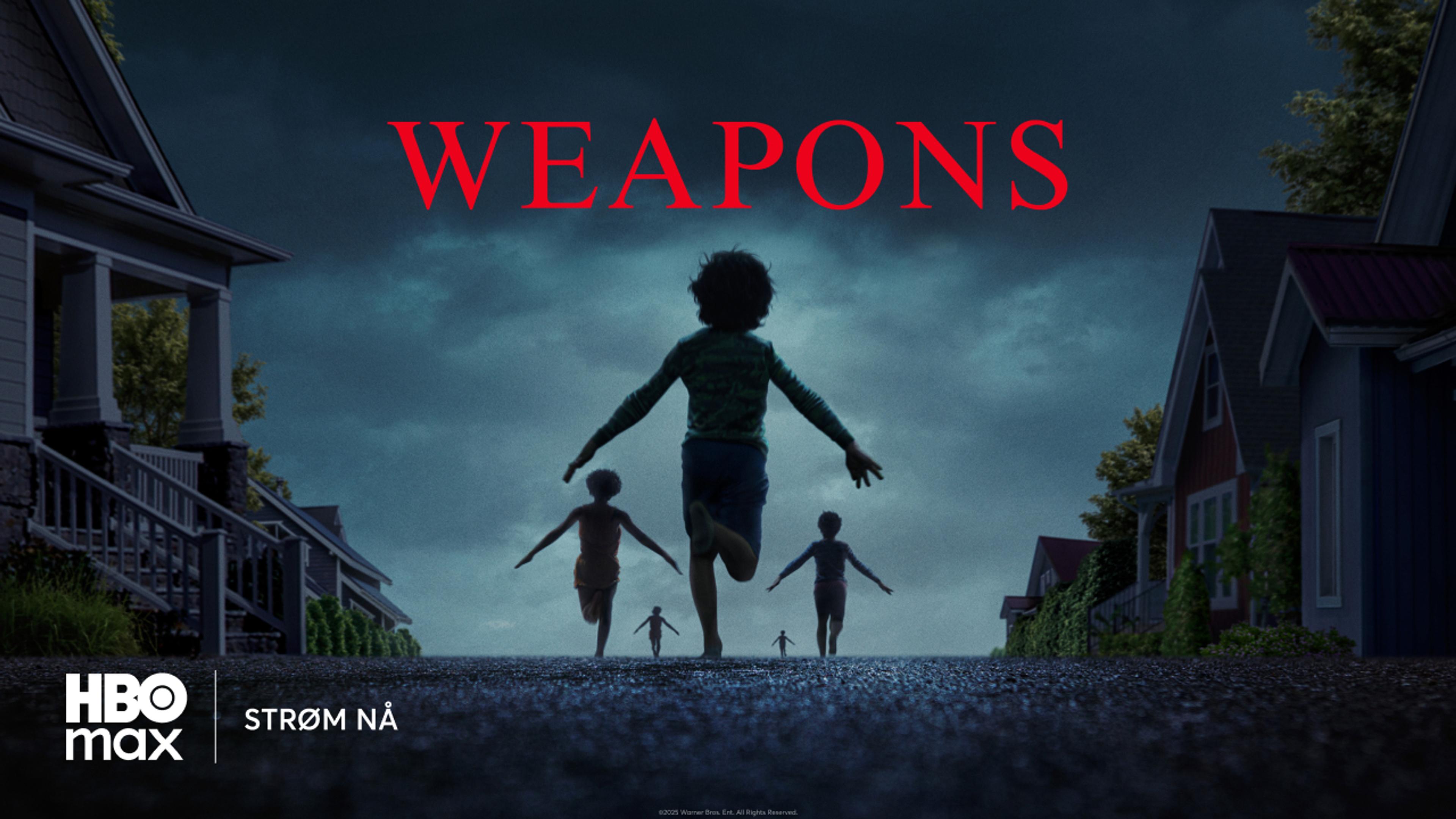 Posterbilde fra grøsserfilmen Weapons som du kan se med HBO Max via Strim.