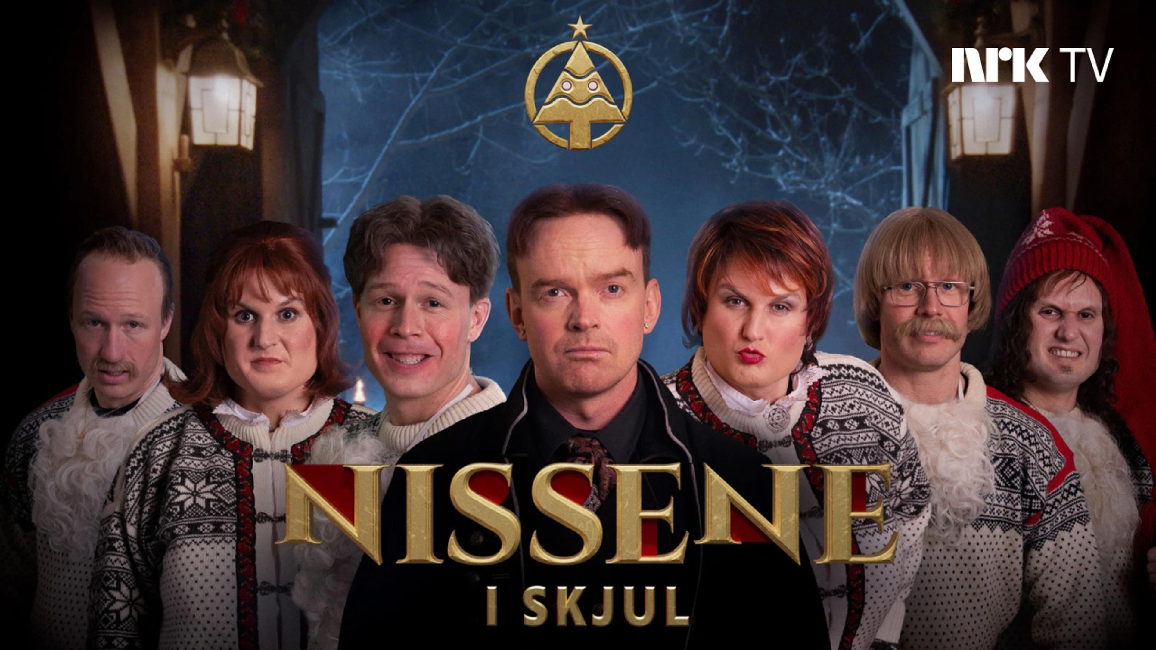 Grafikk for julekalenderen Nissene i skjul som du ser på NRK TV.
