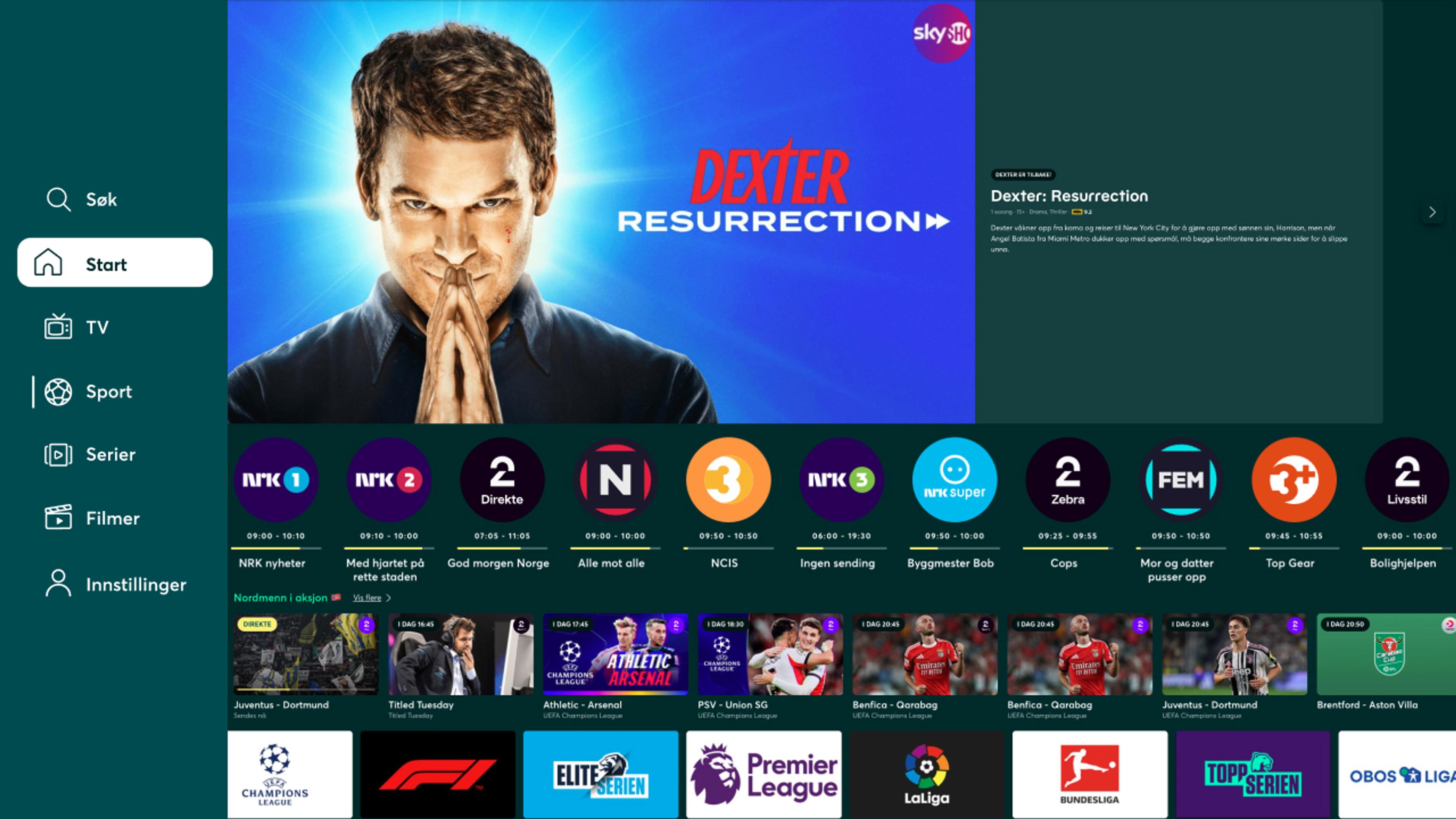 Skjermbilde som viser Strim med noe av innholdet du kan se med Strim.