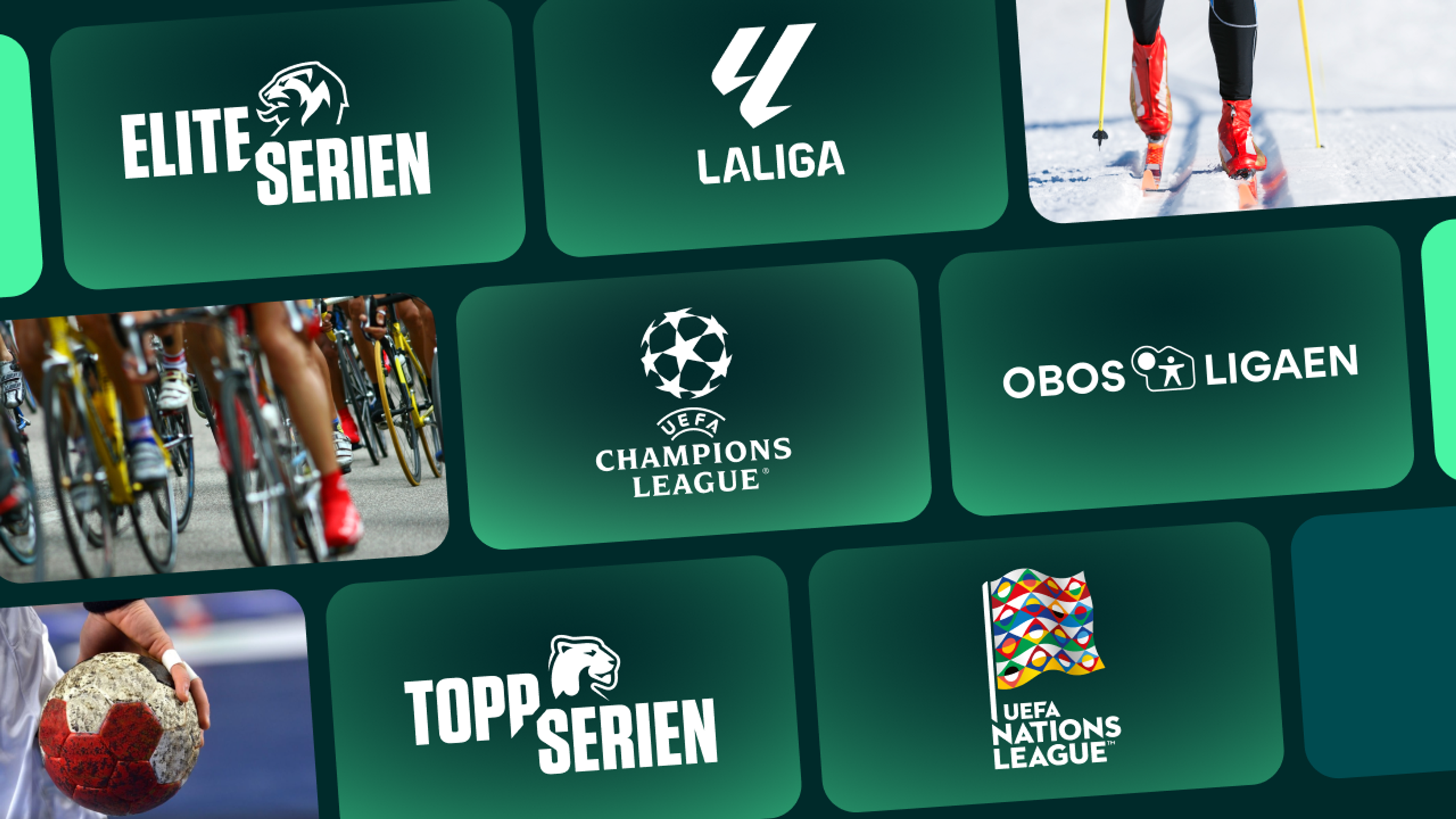 Logoer og bilder for alt du får inkludert i TV 2 Play Sport med Strim.