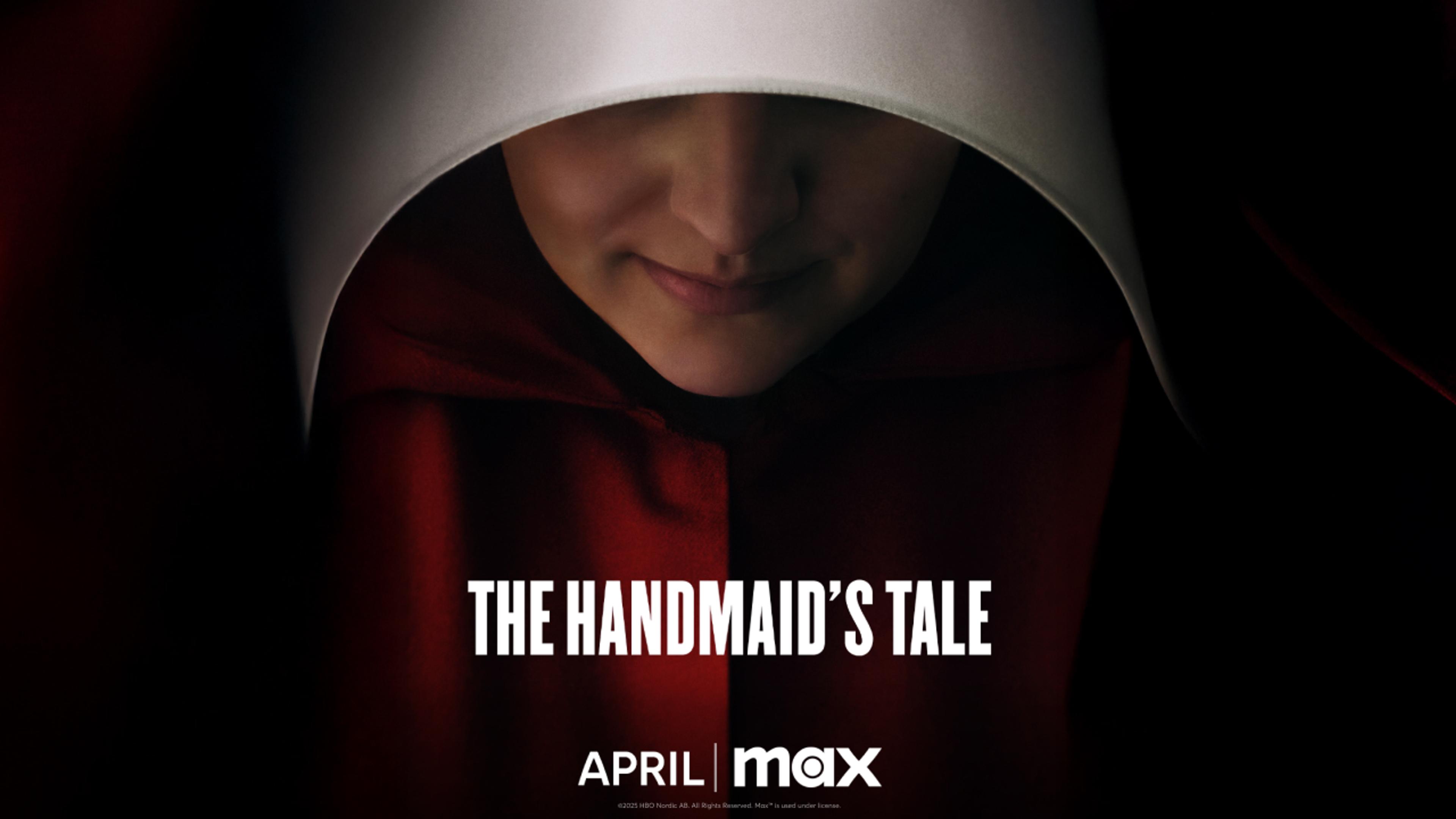 Elisabeth Moss i velkjent kostyme fra serien The Handmaid´s Tale fra Max.