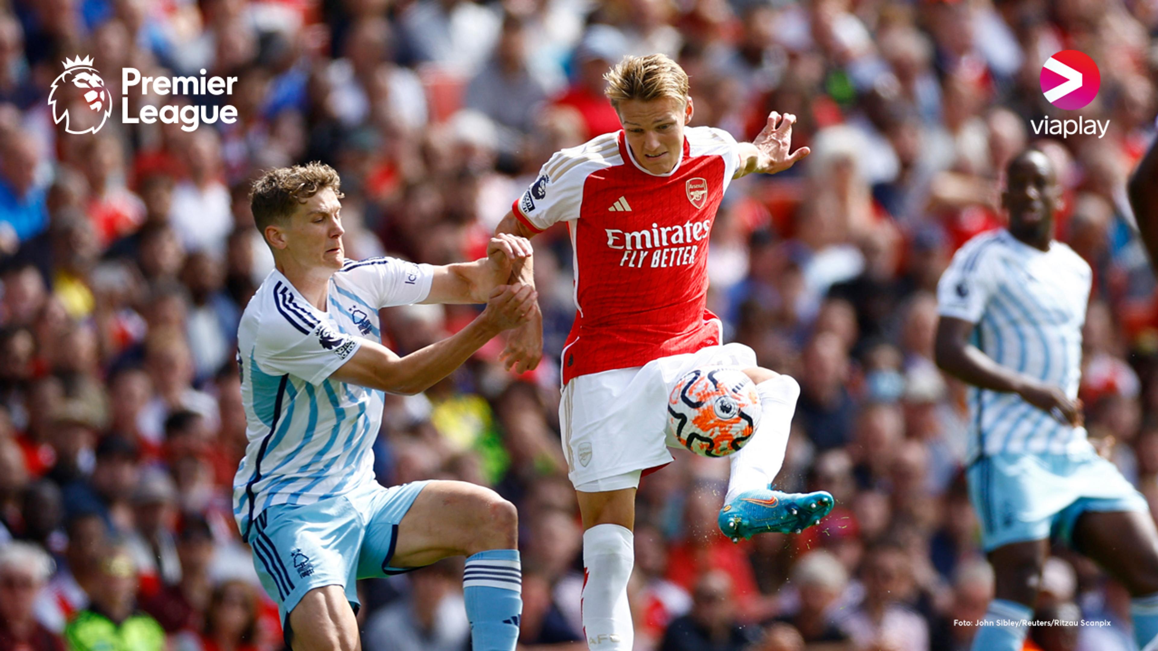 Ødegaard i full kamp om ballen i kampen mot Nottingham Forest.