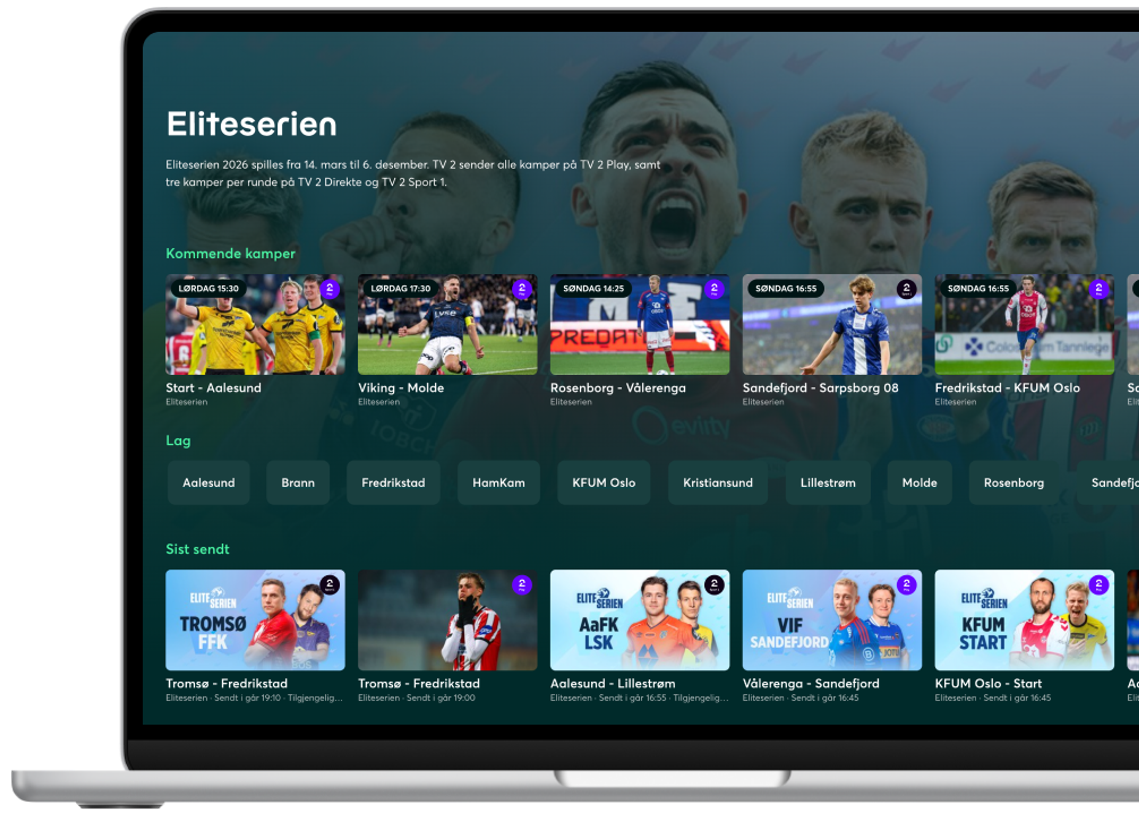 En laptop med eksempel på deskingen vi gjør for sport med med Strim.