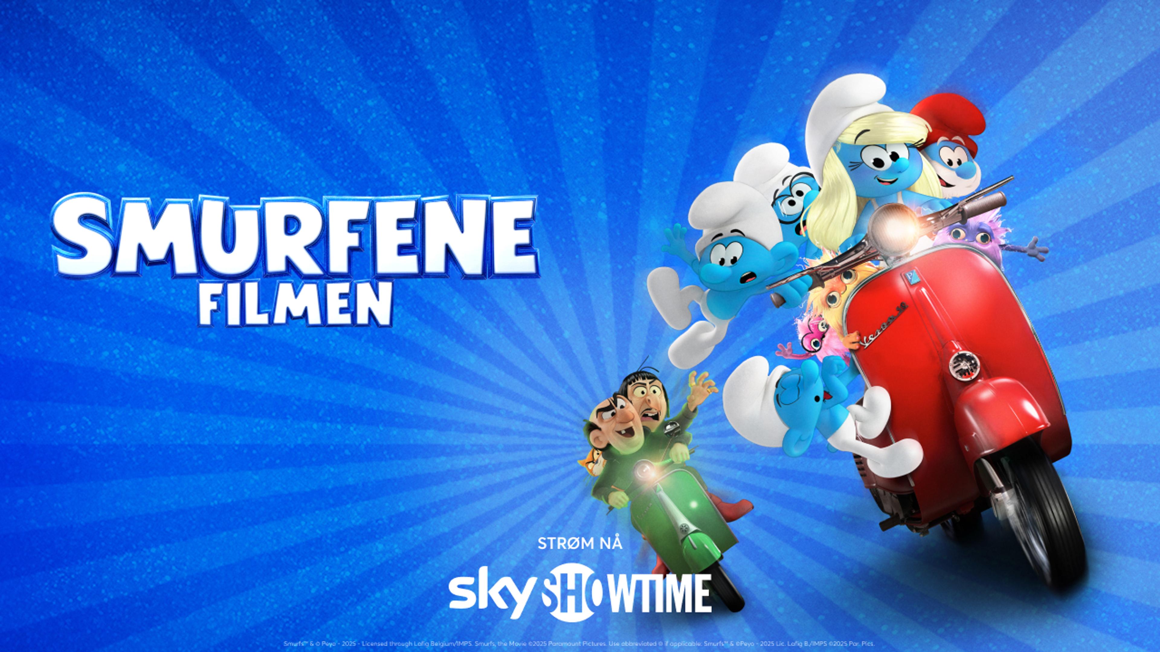 Grafikk for filmen Smurfene som du ser på SkyShowtime med Strim.
