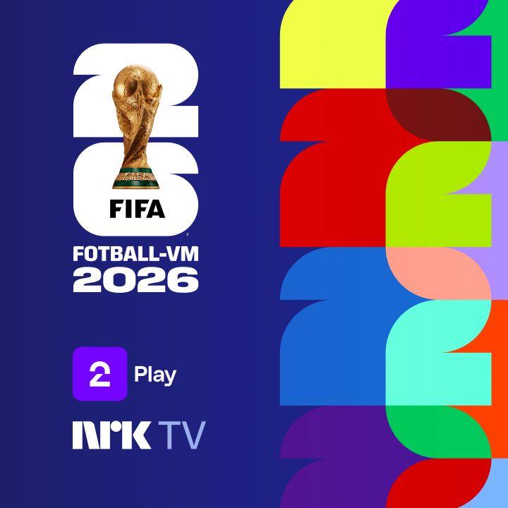 Pokalen for fotball-VM 2026 med fargene for fotball-VM i bakgrunnen.