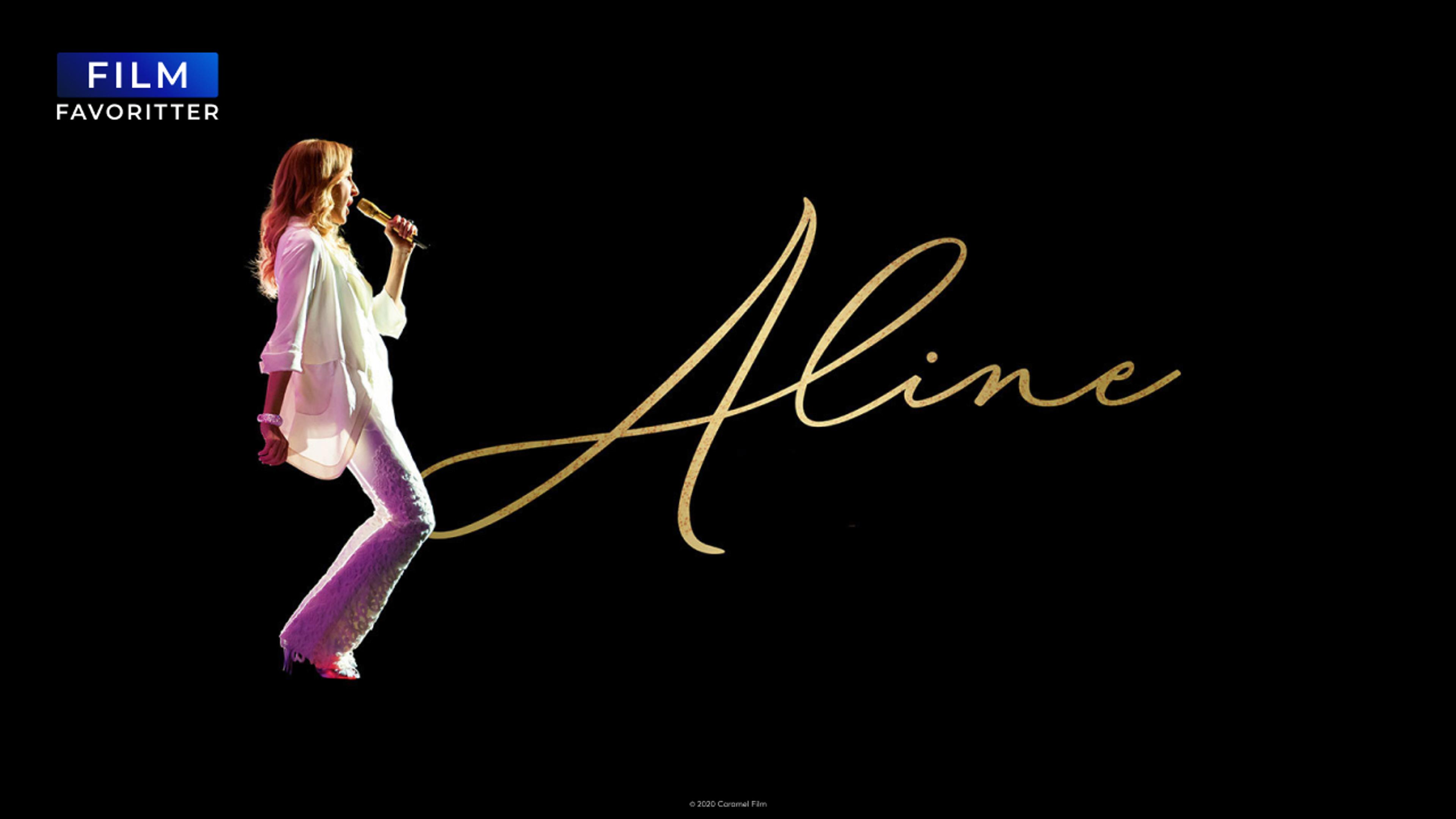 Celine Dion i hvite klær med mikrofon mot sort bakgrunn.