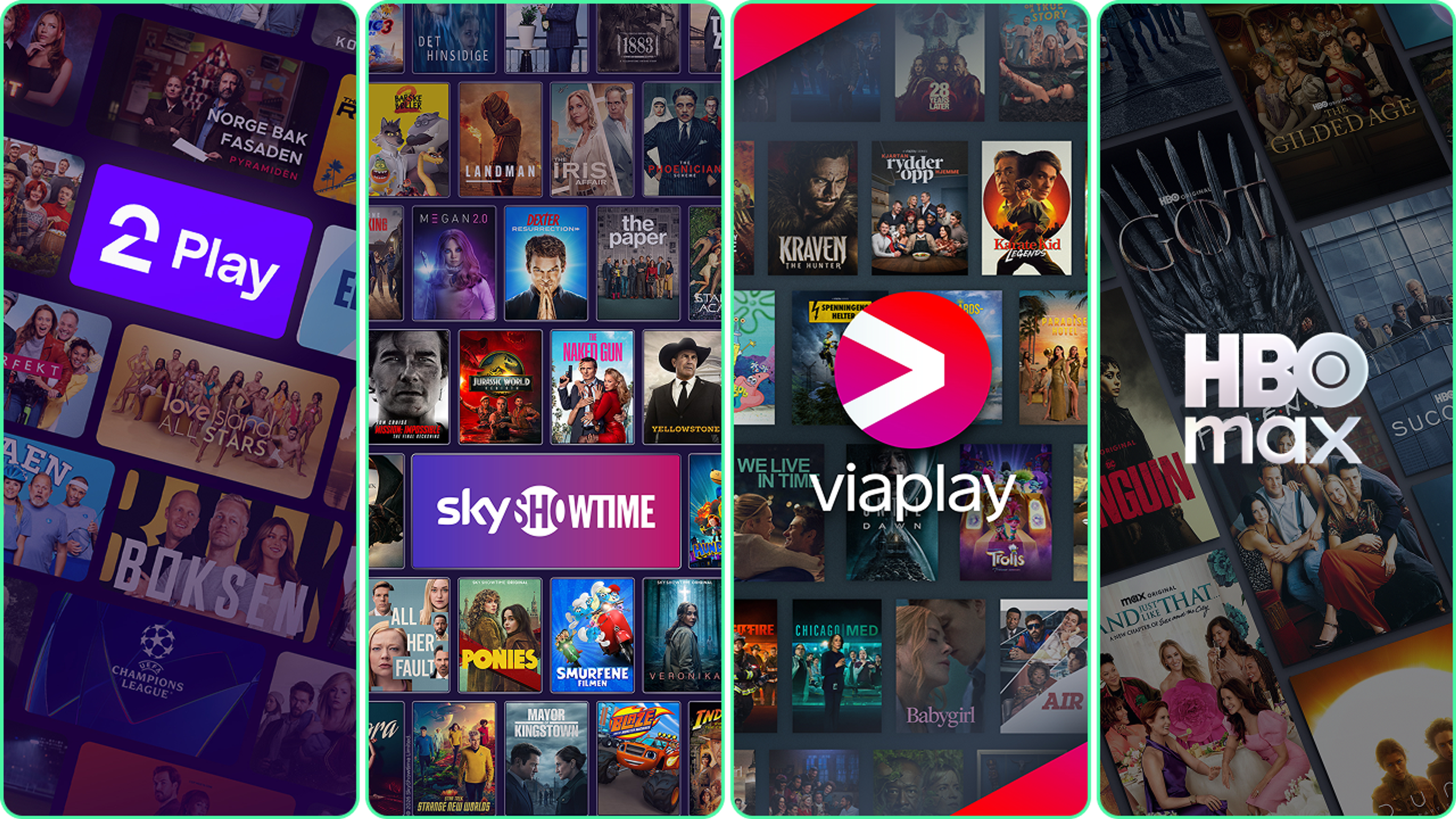Innholdet du får fra strømmetjenestene inkludert i Strim Maks-pakken.