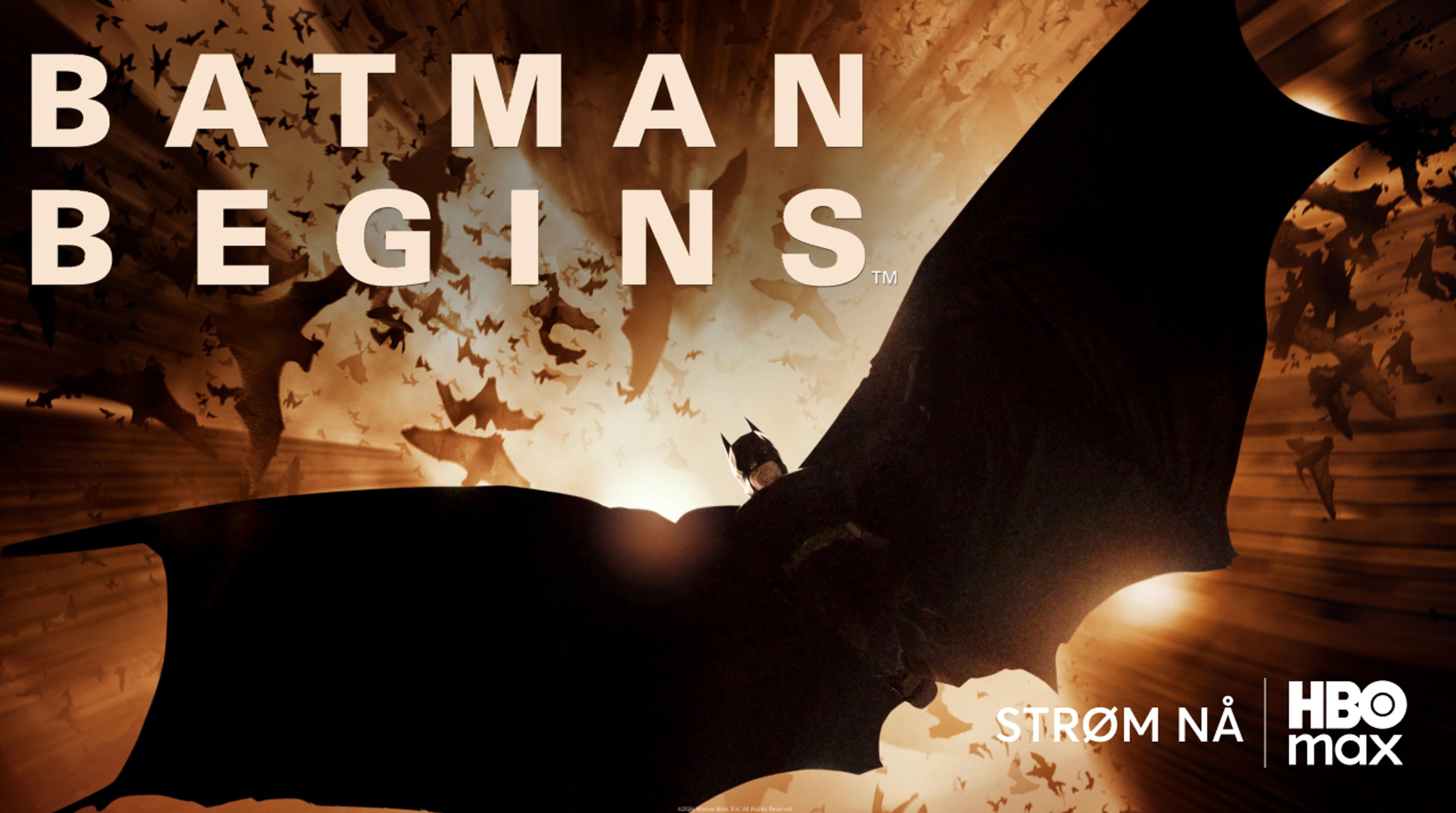 Grafikk for filmen Batman Begins som du ser på HBO Max med Strim.