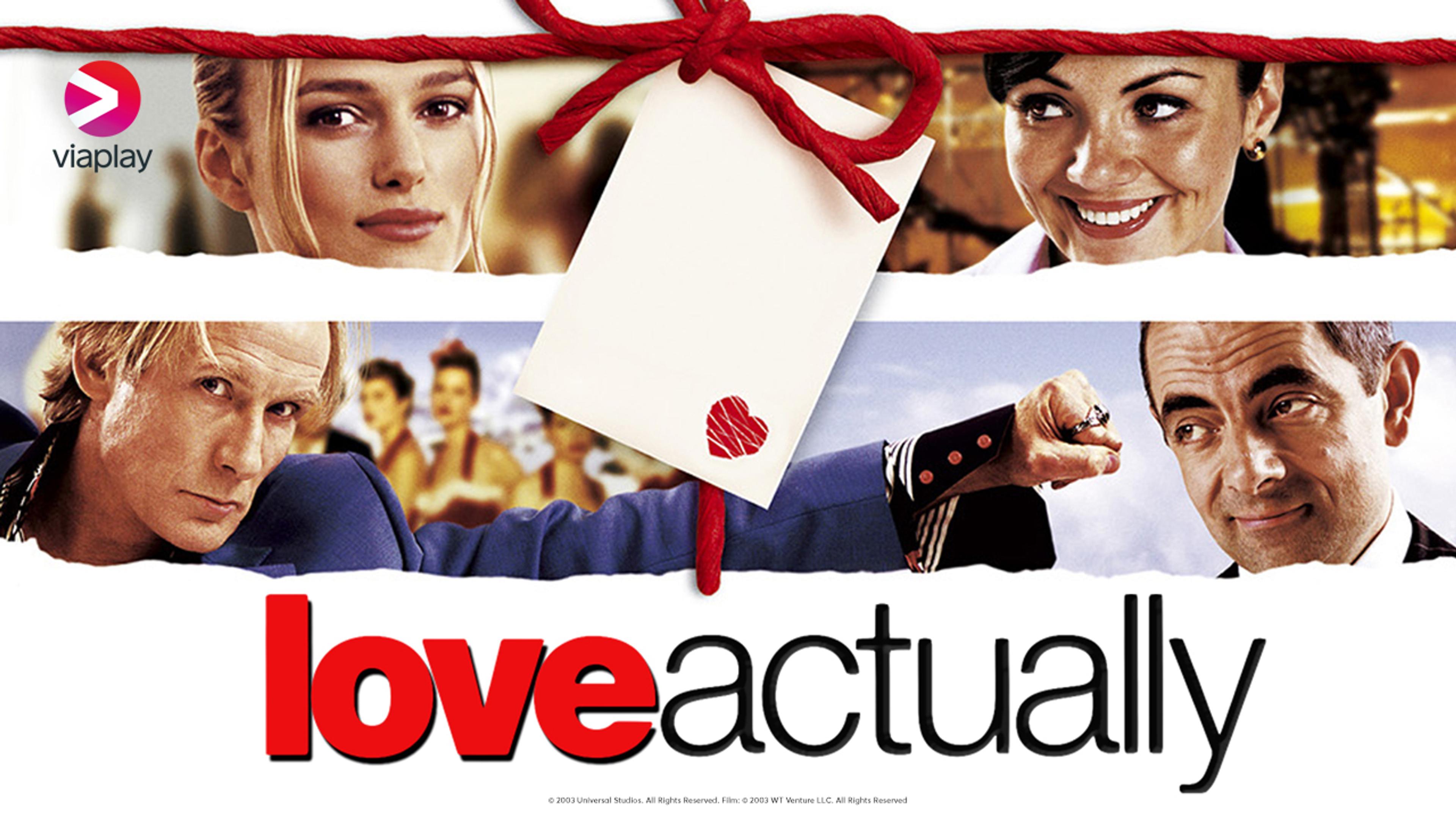 En julegave med bilde av fire skuespillere i. Love actually i tekst under.