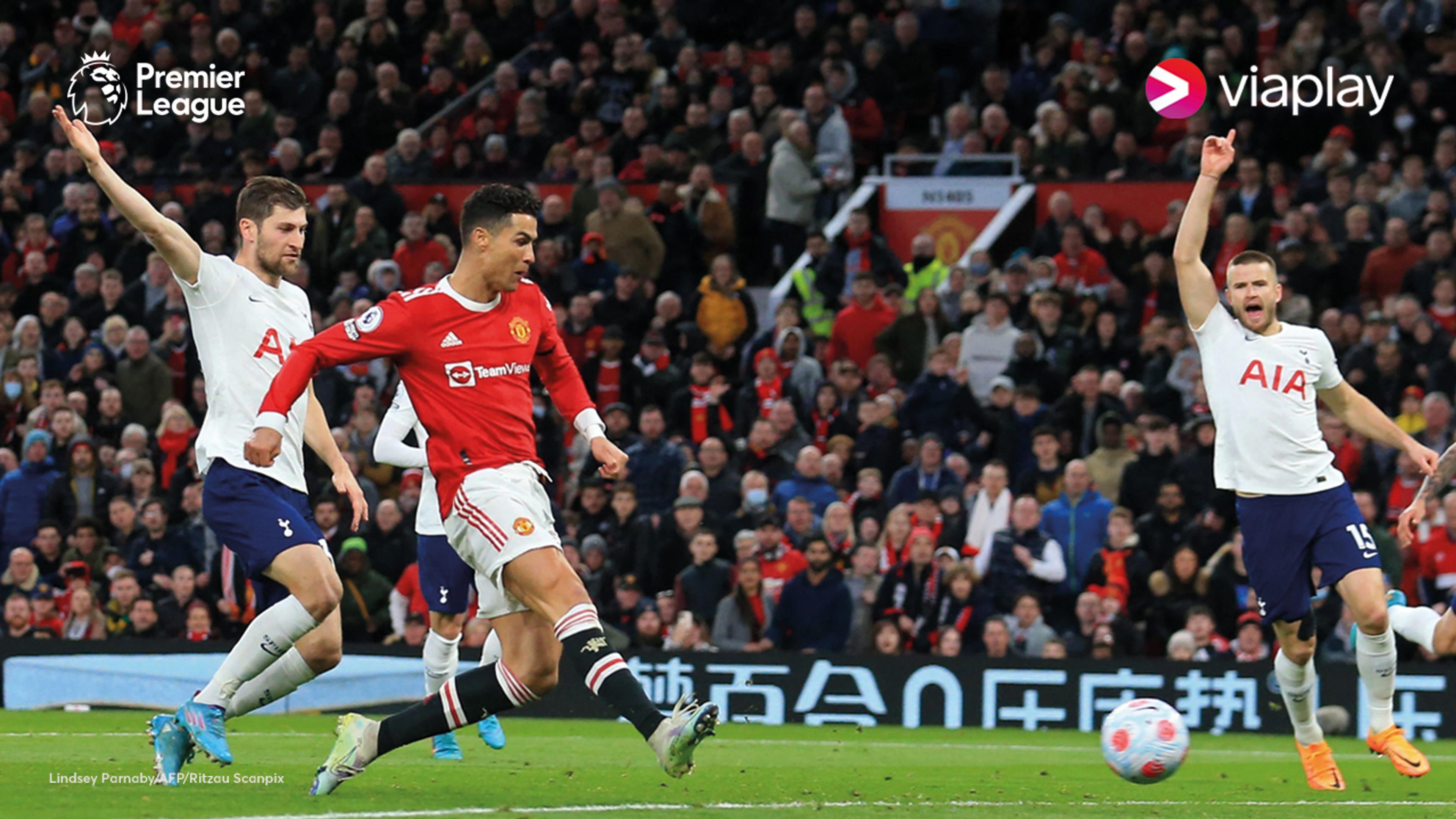 Fire spiller i kamp om ballen mellom Man. United og Tottenham. Foto: Lindsey Parnaby/AFP/Ritzau Scanpix