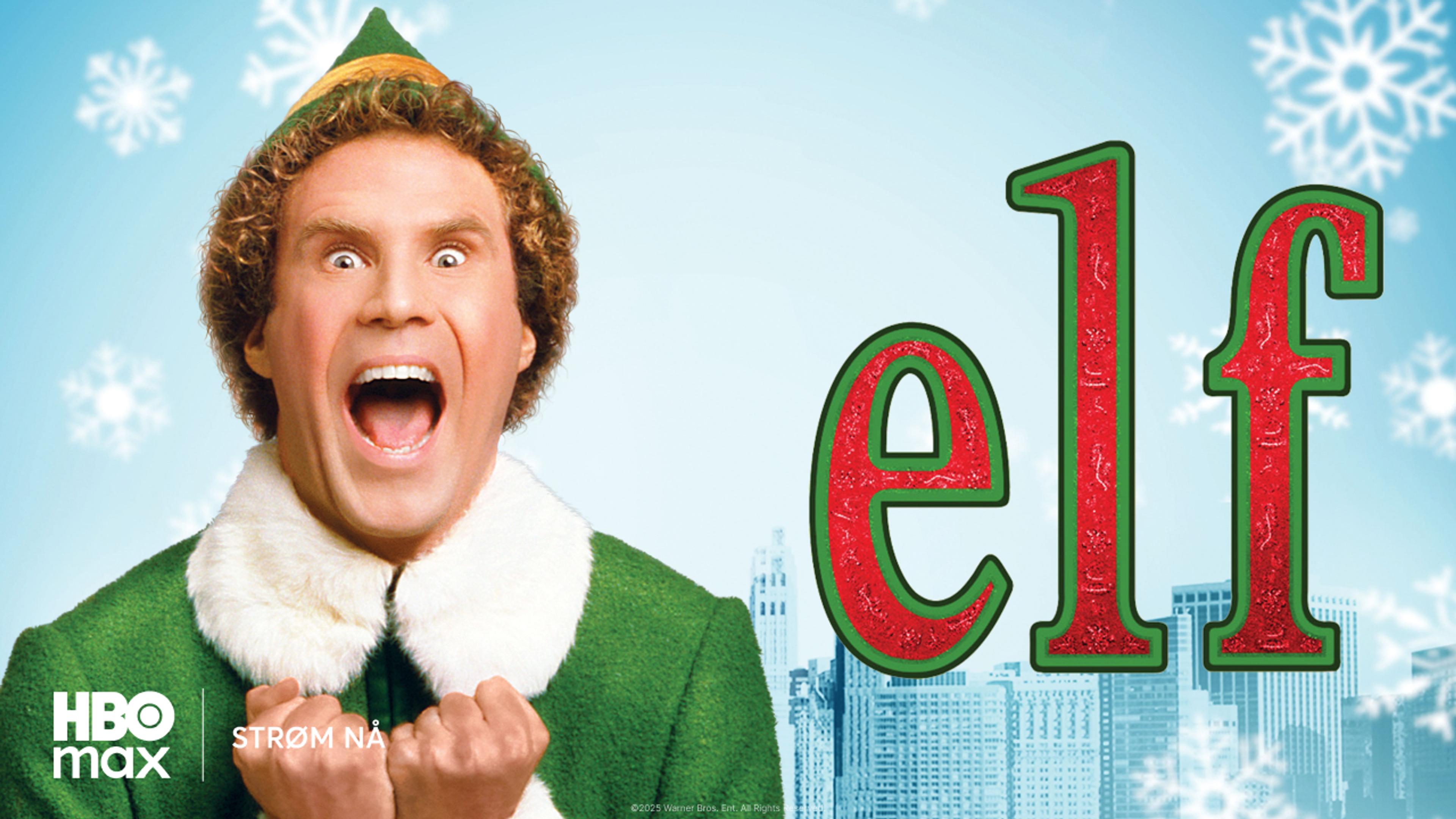 Grafikk for julefilmen Elf som du ser på HBO Max med Strim.