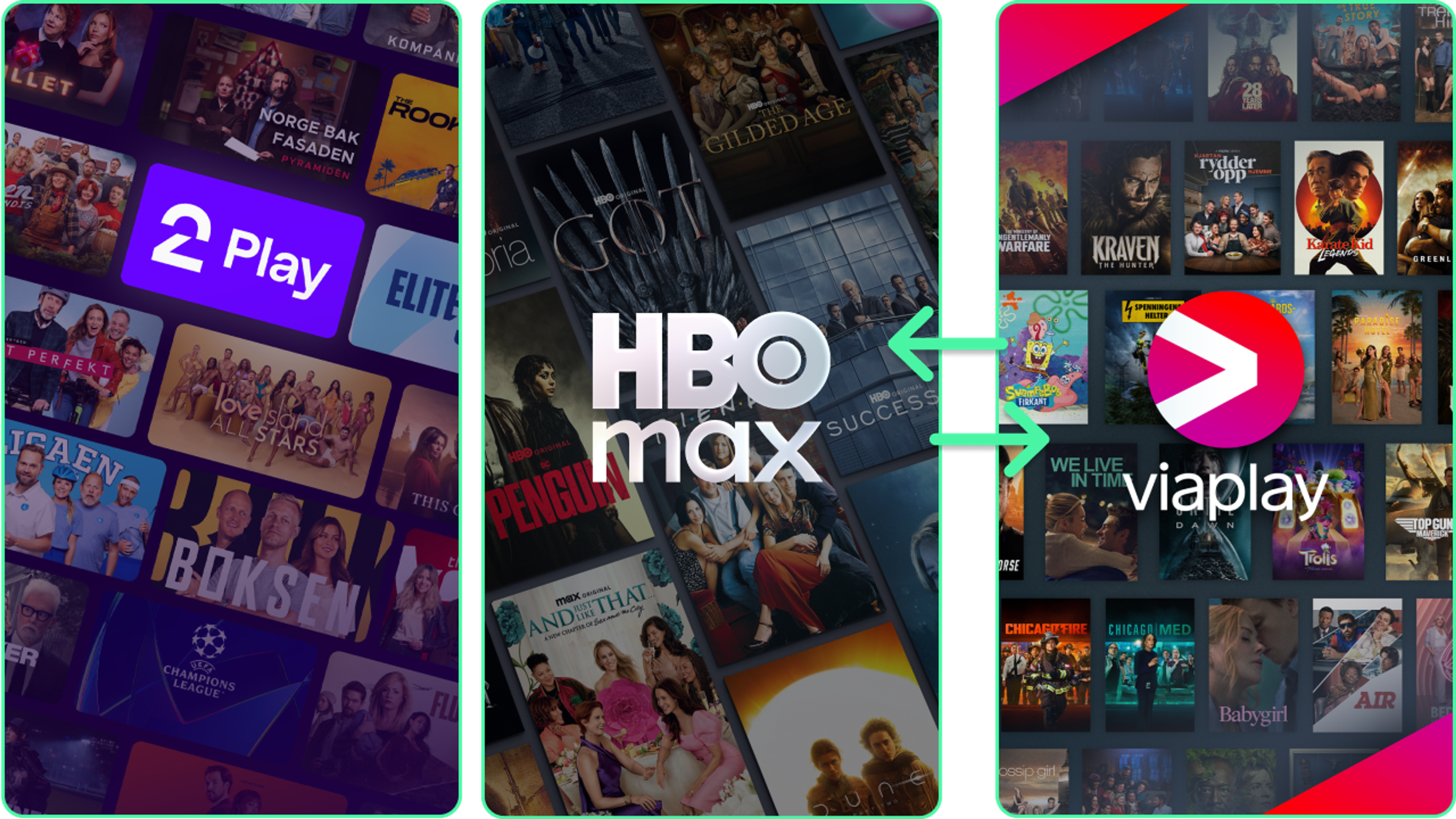 Innholdet du får fra strømmetjenestene inkludert i Strim Smart-pakken.