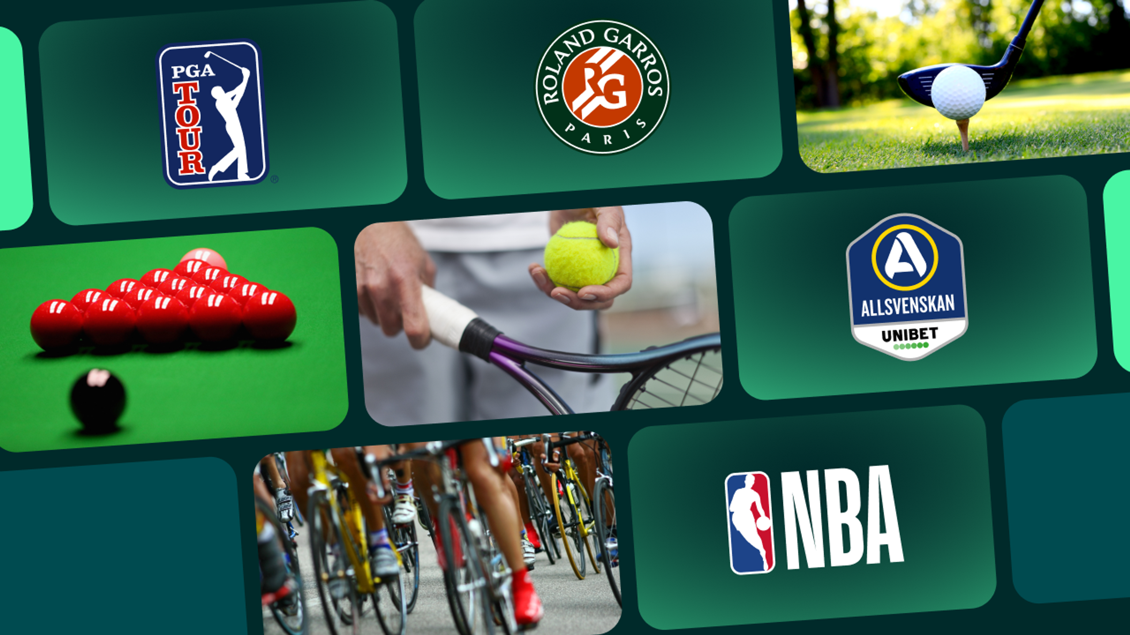 Logoer og bilder for alt du får inkludert i Max Sport med Strim.