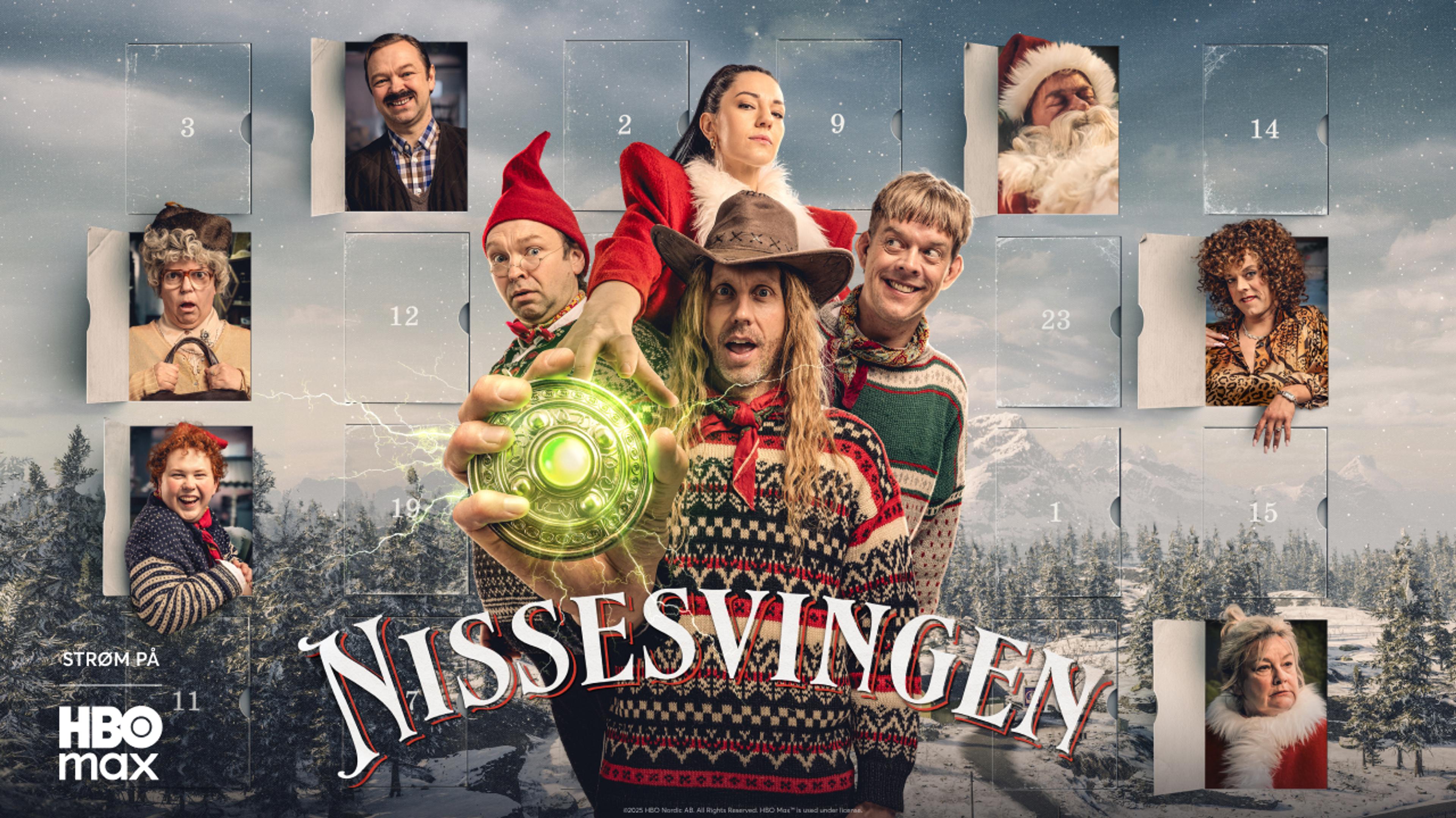 Grafikk for julekalenderen Nissesvingen som du ser på TVNorge og HBO Max.